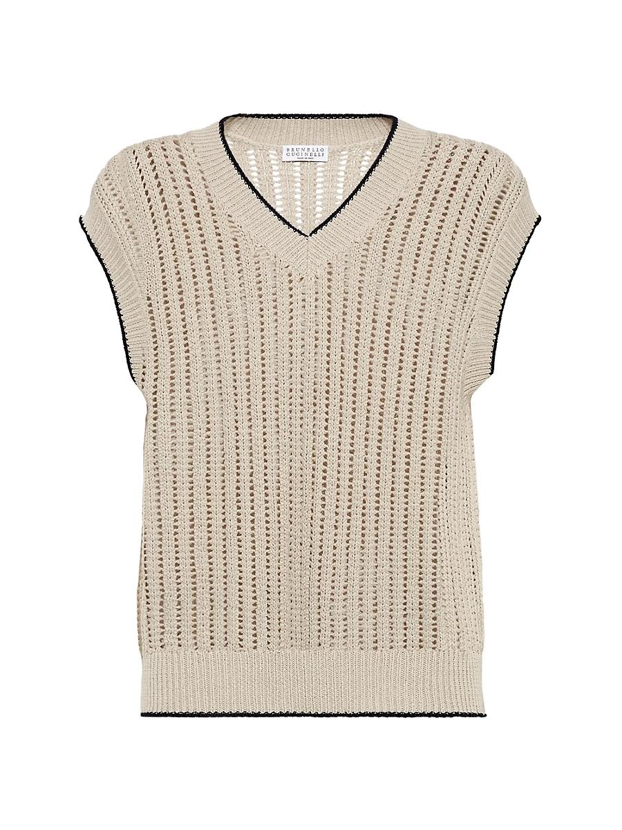 Womens Cotton Openwork Rib Sweater Vest Product Image