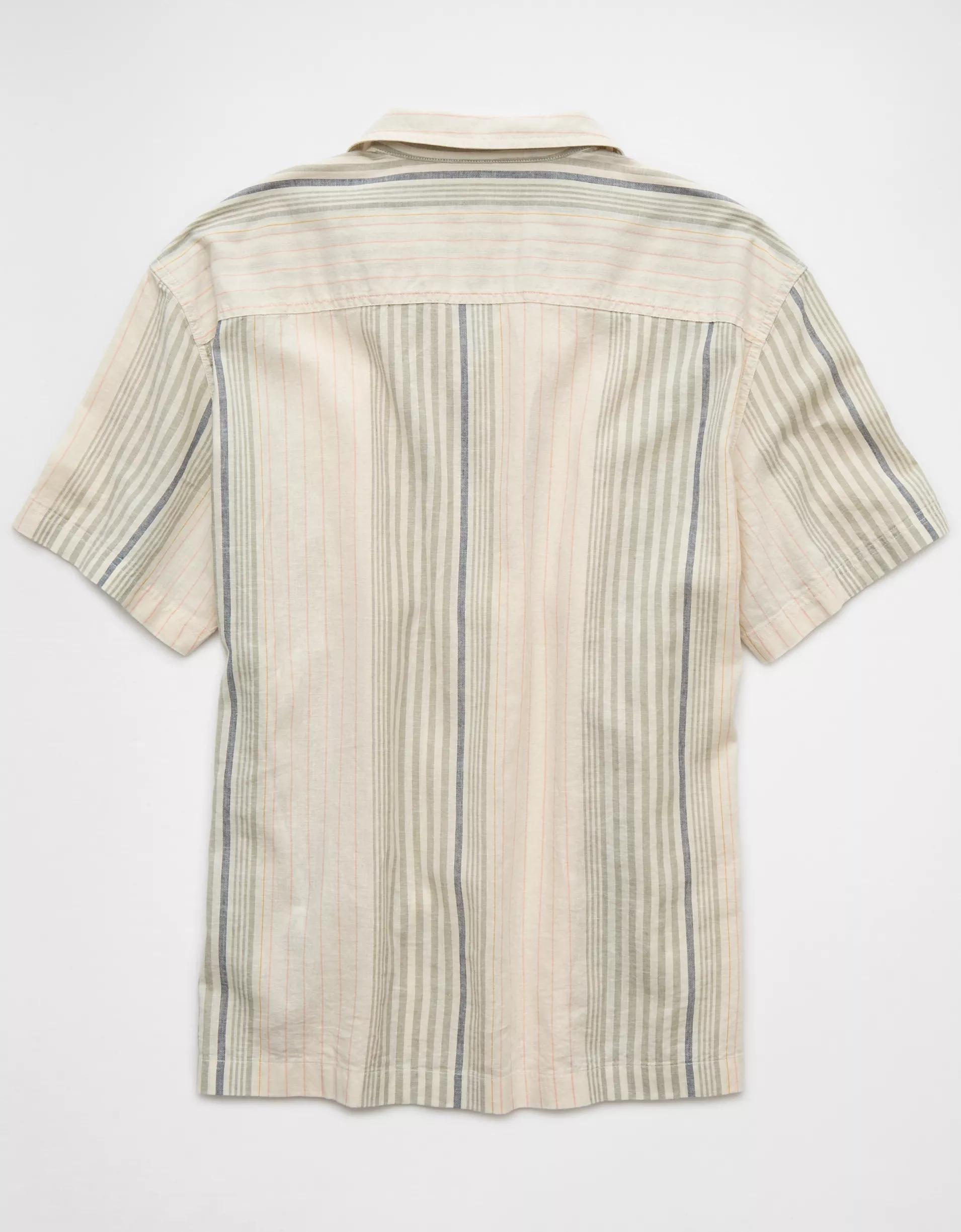 AE Poolside Linen-Blend Striped Button-Up Shirt Product Image