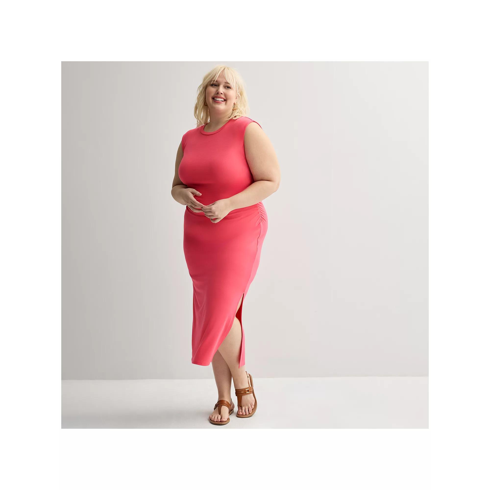 Plus Size INTEMPO Sleeveless Shirred Dress, Womens Product Image