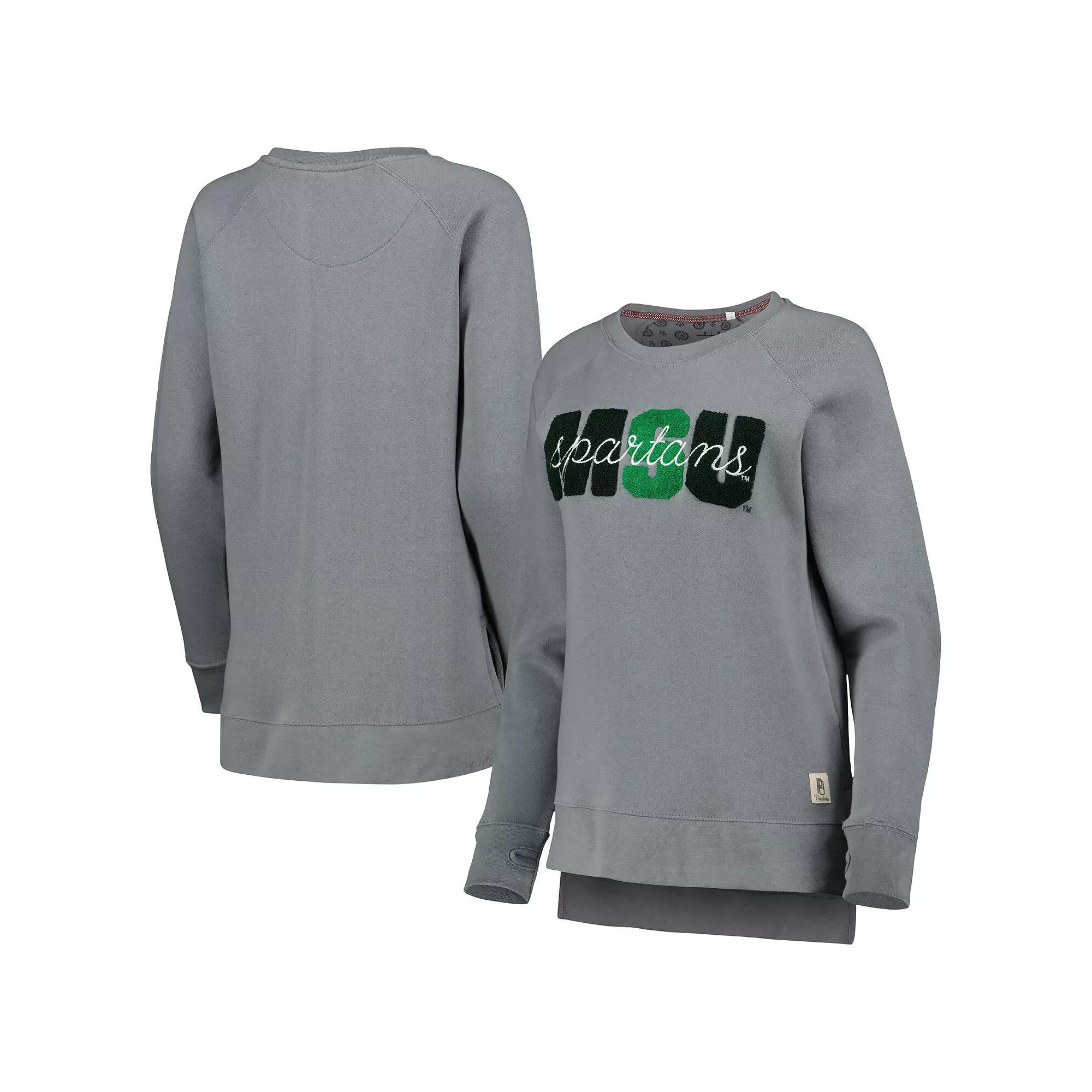 Women's Pressbox Gray Michigan State Spartans Pinehurst Chenille Raglan Pullover Sweatshirt, Size: Medium, Grey Product Image