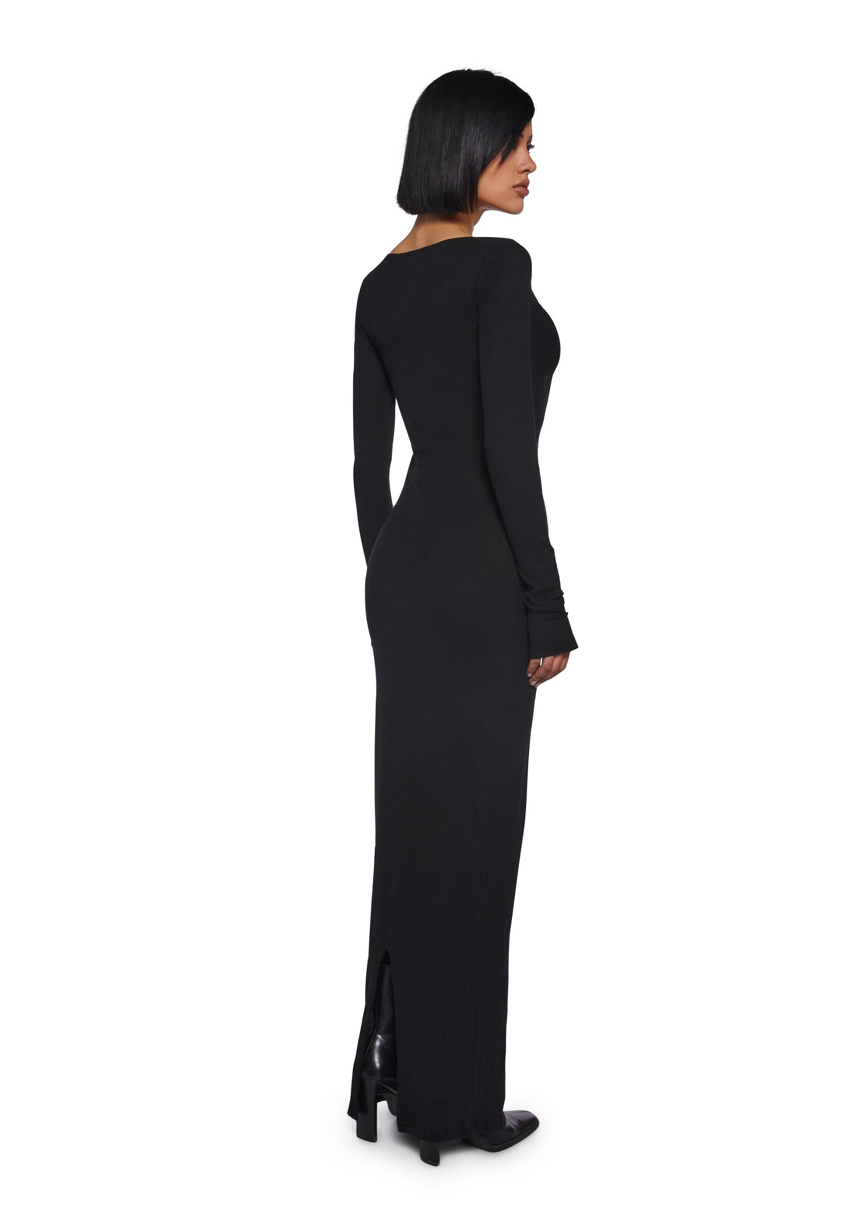 Womens Thermal Ribbed Maxi Dress With Cut Outs - Black Product Image