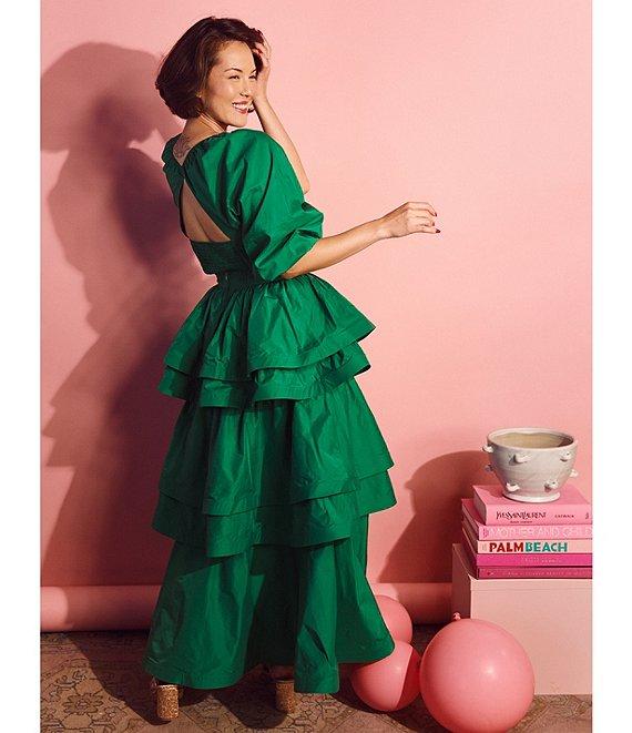 Buru Teagan Tiered Ruffle Full Length Side Seam Pocket A-Line Skirt Product Image