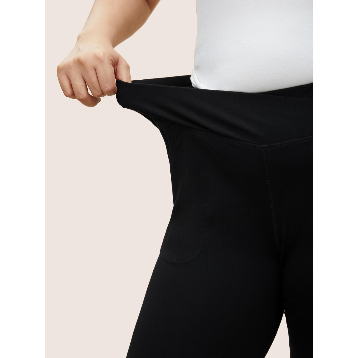 Plus Size Flare Leg Crossover Detail Elastic Waist Pants Women Black Elegant Flare Leg High Rise Everyday Pants BloomChic 18-20/2X Product Image