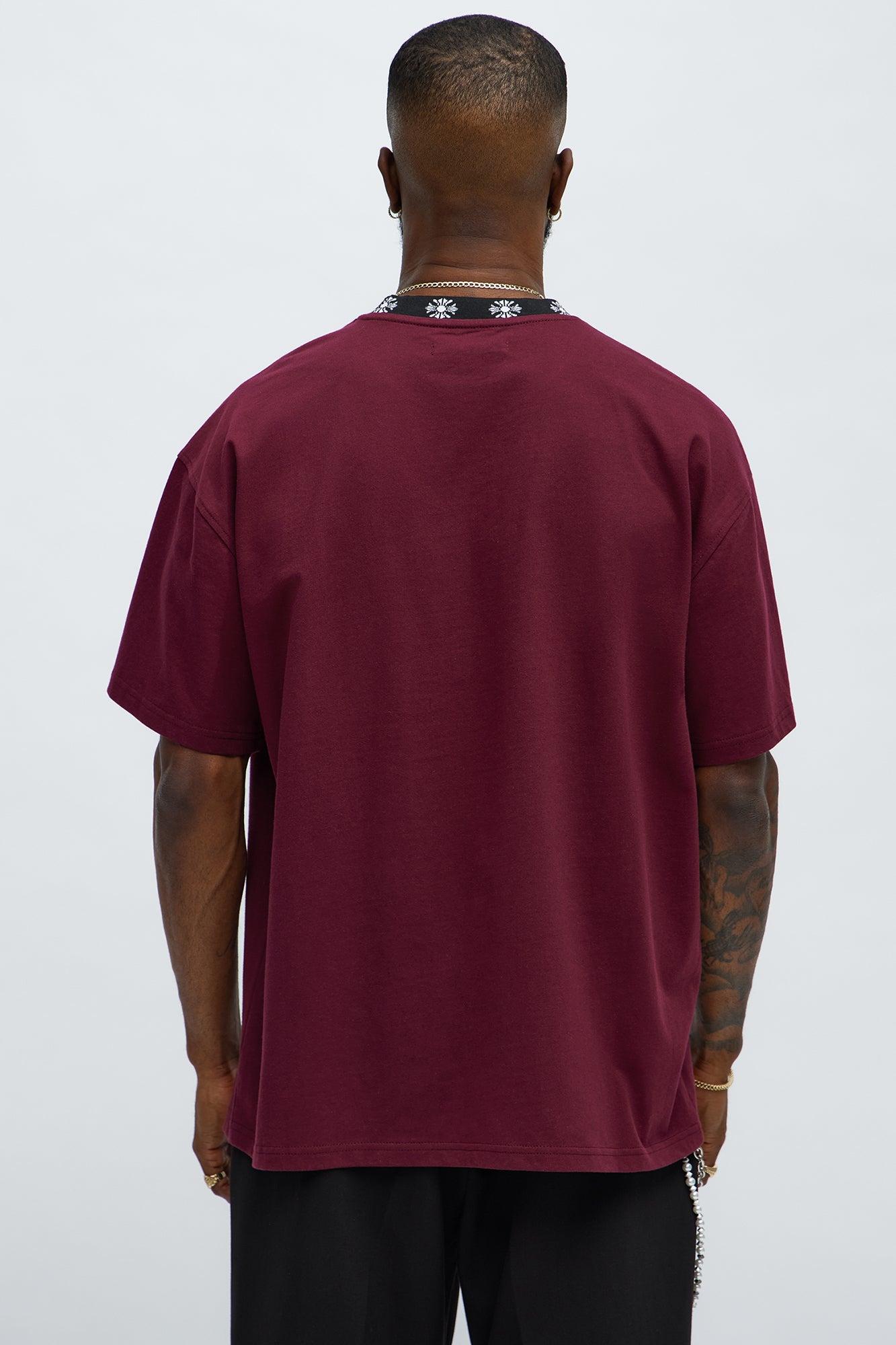 Short Sleeve Cross Collar Graphic - DarkRed Male Product Image