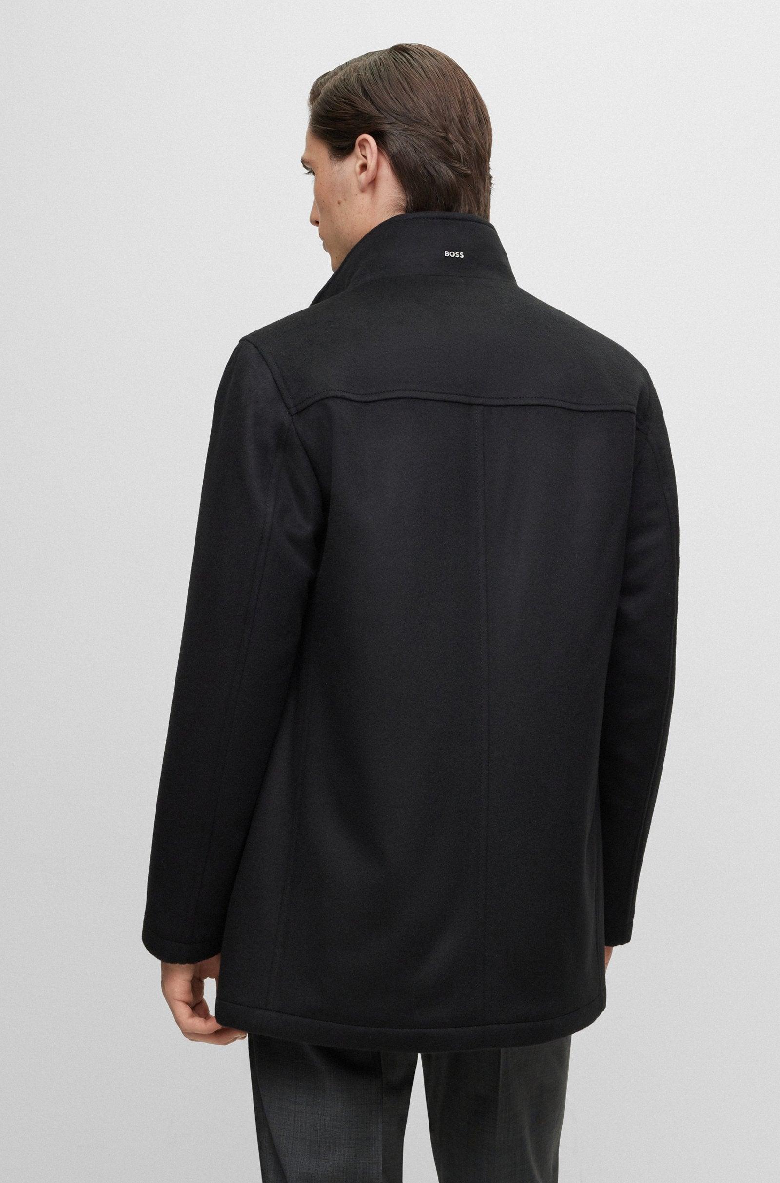 BOSS H-Coxtan Relaxed-Fit Virgin Wool Coat In Black Product Image