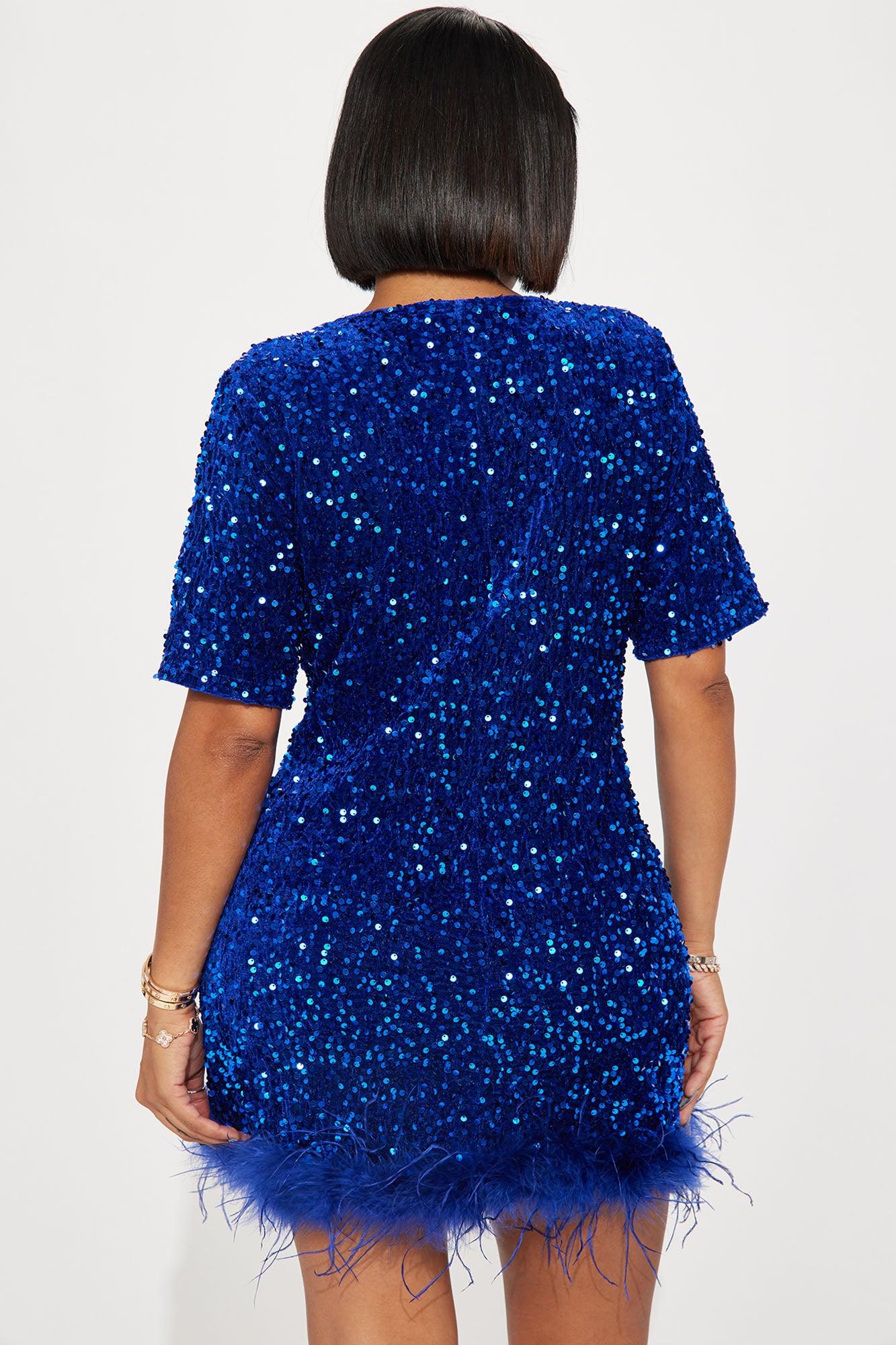 Christy Sequin T-Shirt Mini Dress - Royal Product Image