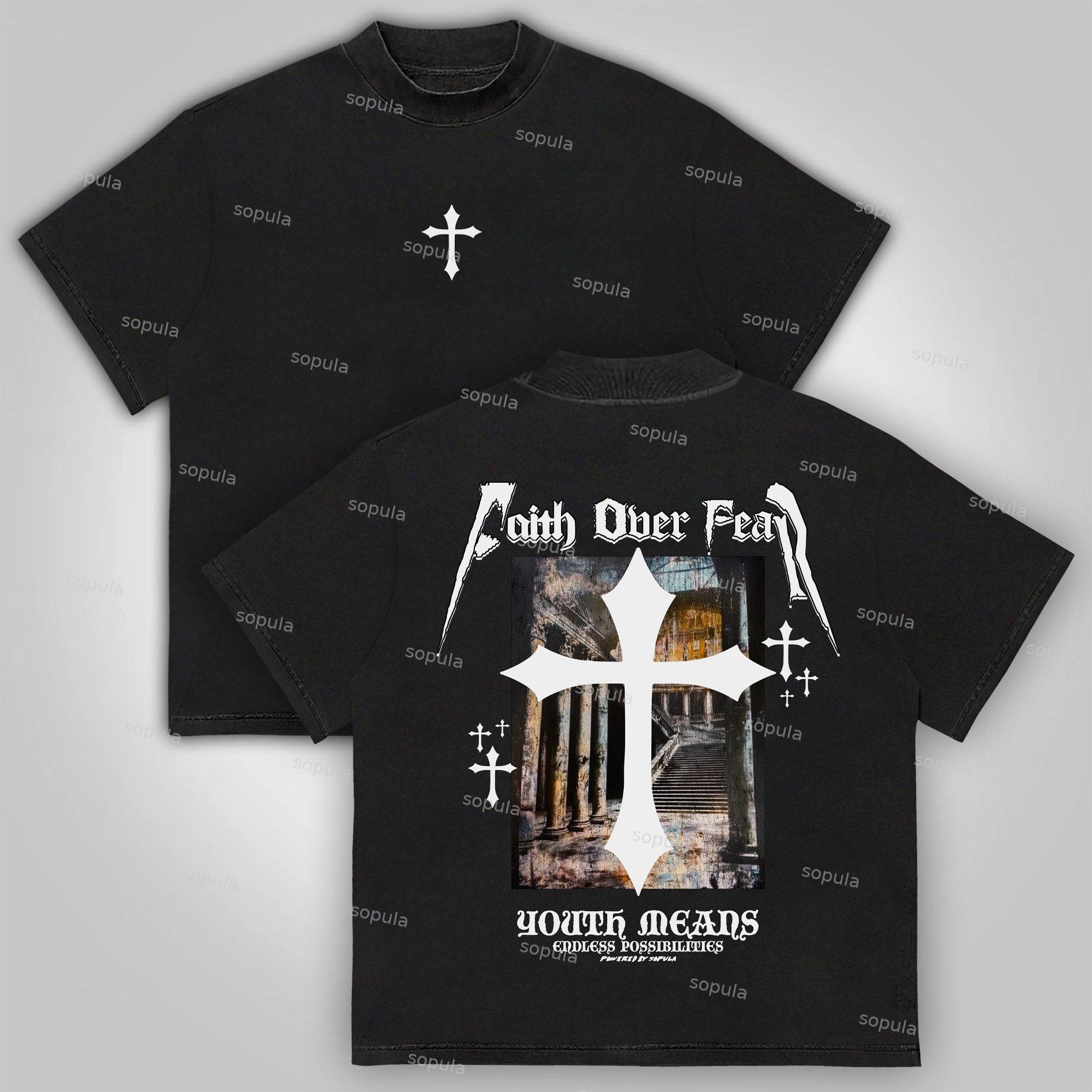 Sopula Faith Over Fear Oil Painting Print Cotton T-Shirt Product Image