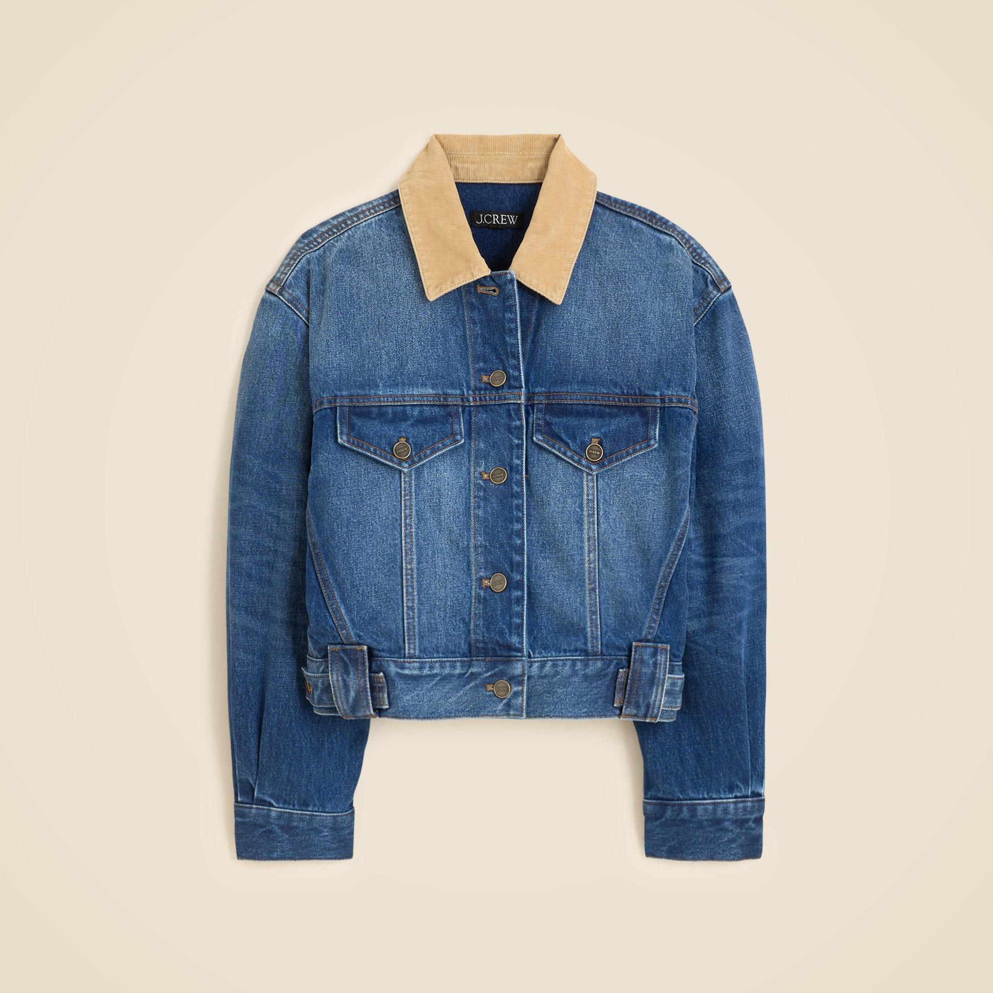 Oversized cropped trucker jacket in denim Product Image