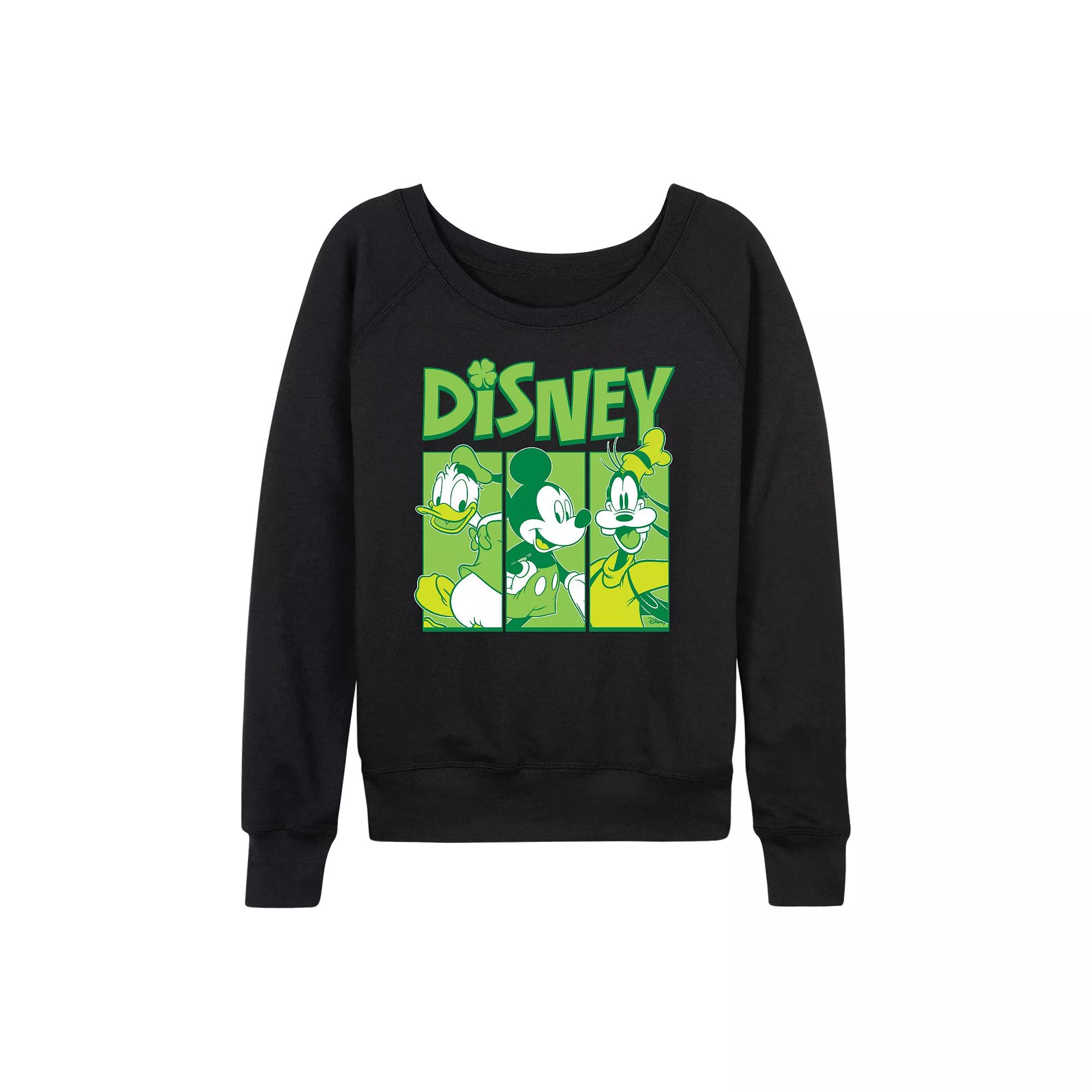 Disney's Mickey Mouse, Goofy & Donald Duck Women's Shamrock Grid French Terry Long Sleeve Tee,  Product Image