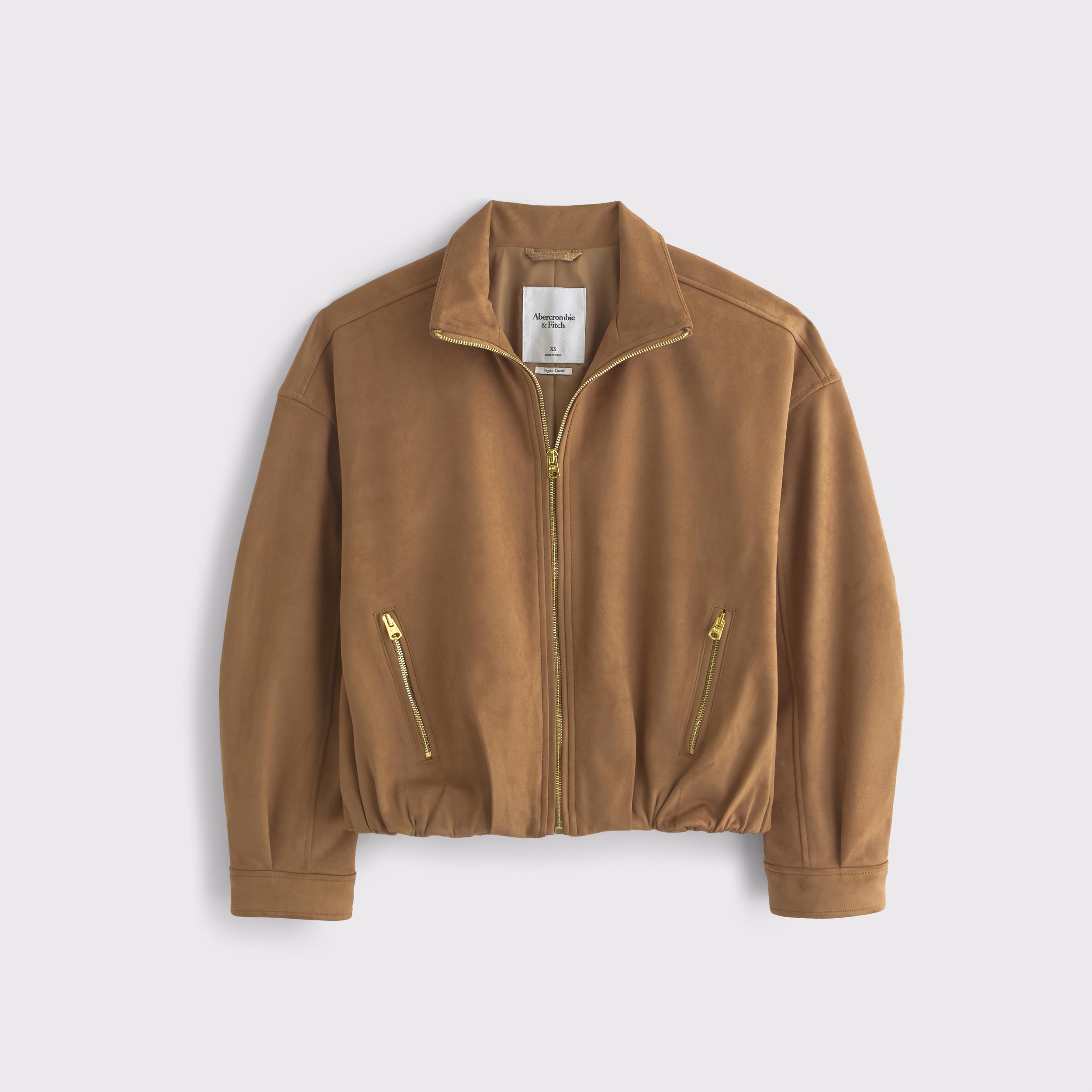 Bubble Hem Vegan Suede Bomber Jacket Product Image
