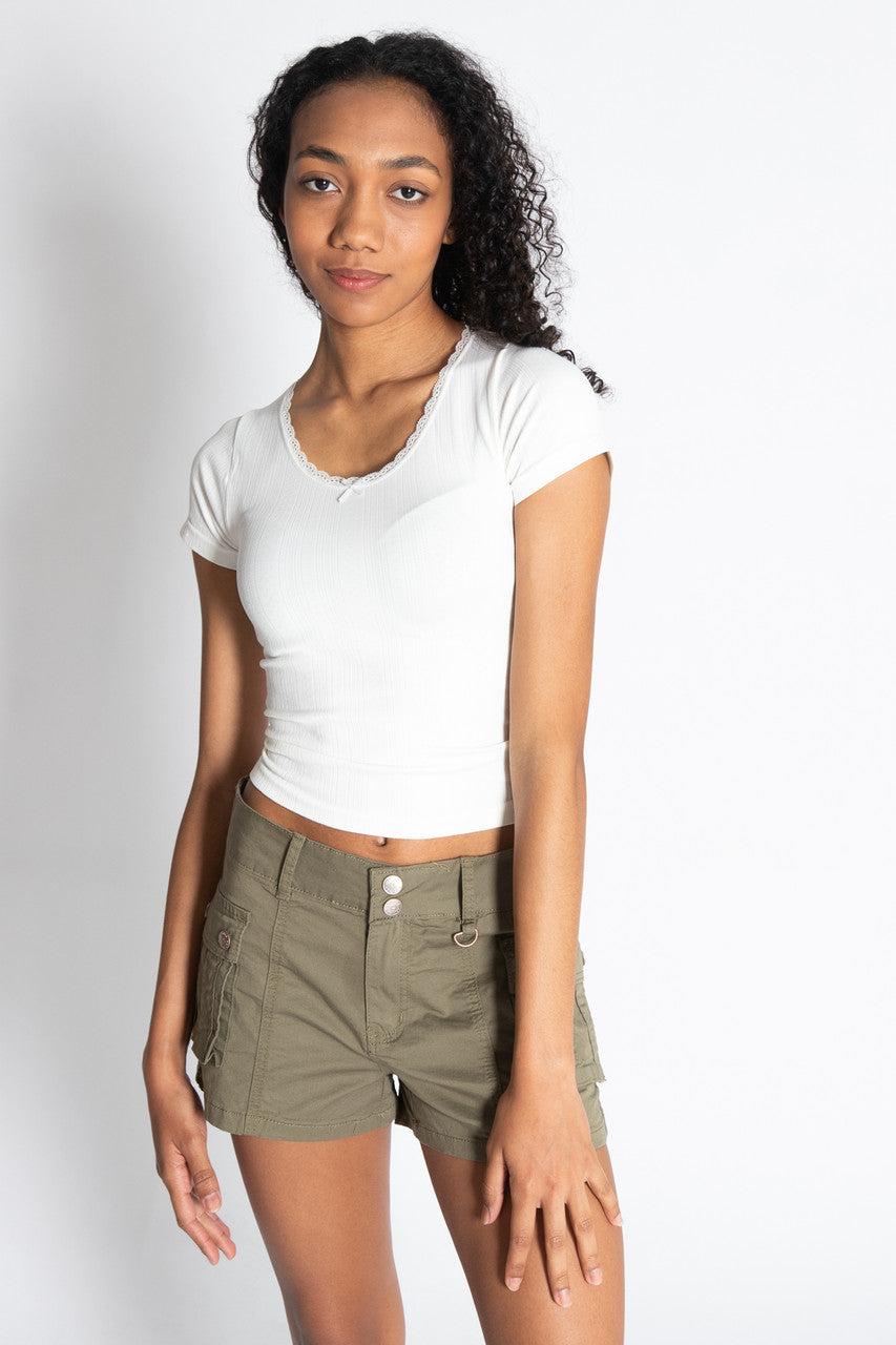 Pointelle Lace Bow Tee Product Image