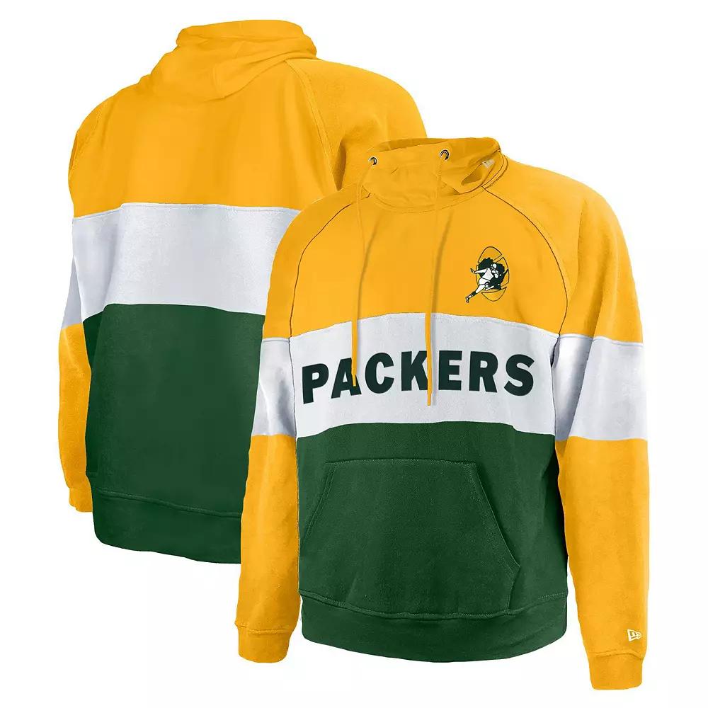 Men's New Era Green Green Bay Packers Big & Tall Throwback Colorblock Pullover Hoodie,  Product Image