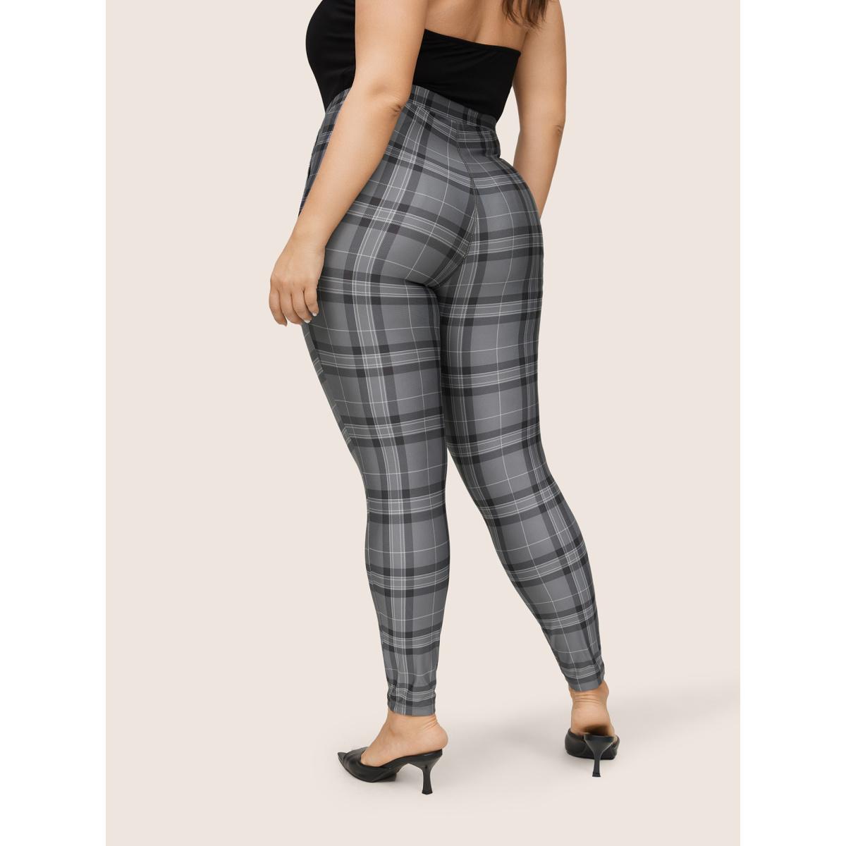 Plus Size Plaid High Rise Slant Pocket Skinny Leggings Women DimGray At the Office High stretch Skinny High Rise Office Leggings BloomChic 30/6X Product Image
