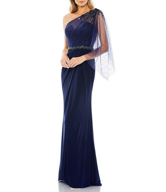 Mac Duggal Embellished One Shoulder Asymmetrical Draped Gown Product Image
