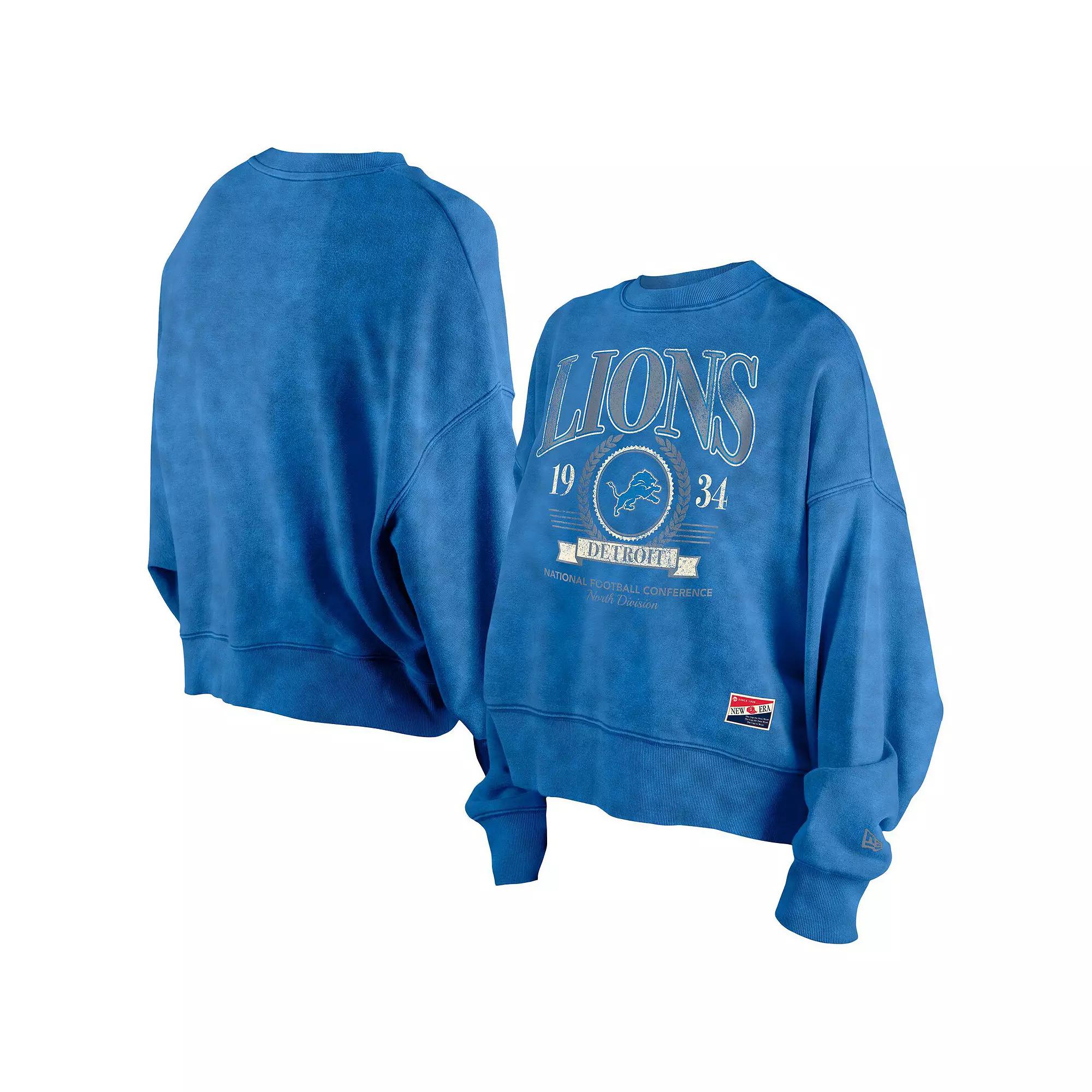 Women's New Era Blue Detroit Lions Throwback Boxy Sweatshirt, Size: Small Product Image