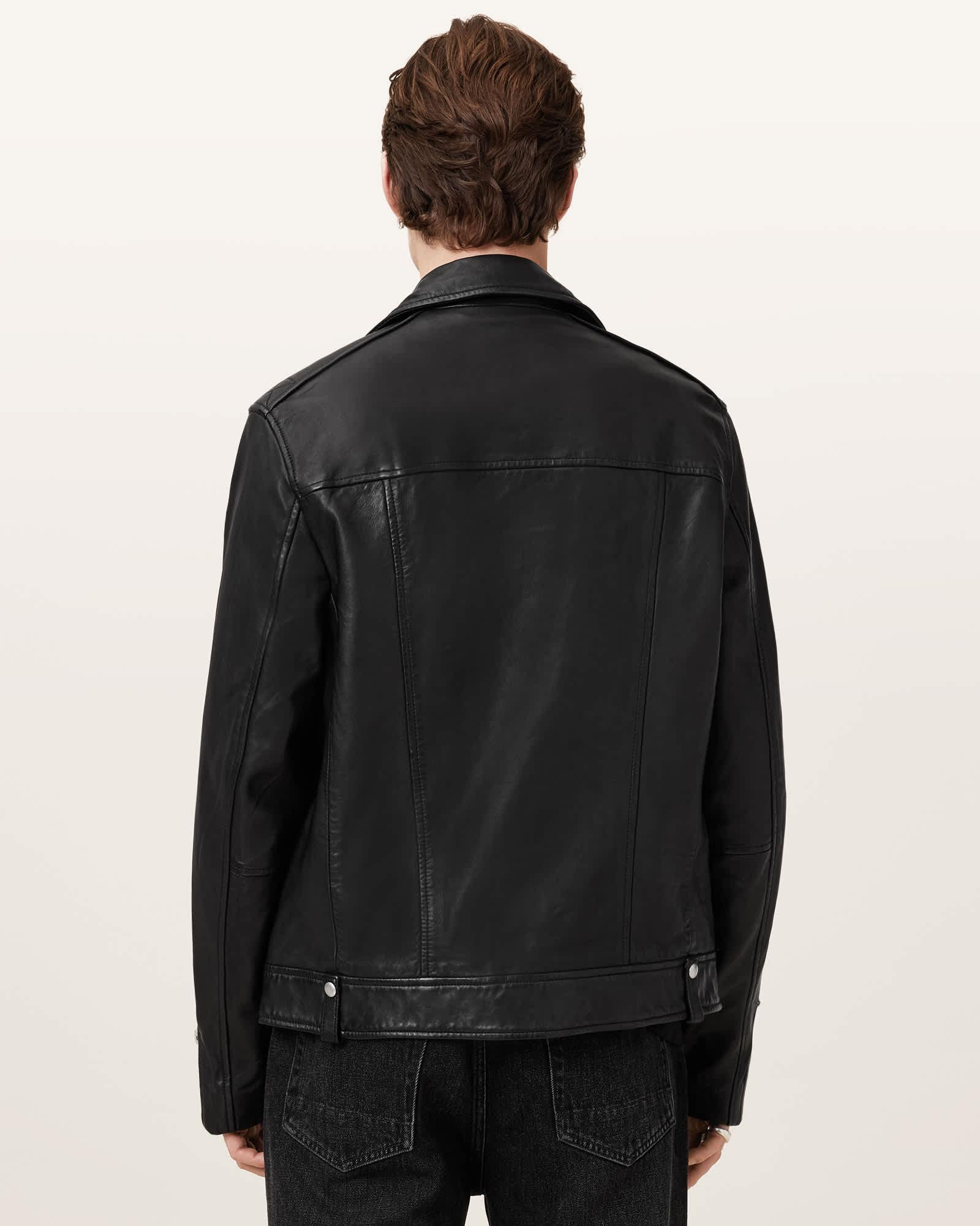 Milo Asymmetric Zip Leather Biker Jacket Black | ALLSAINTS US Product Image