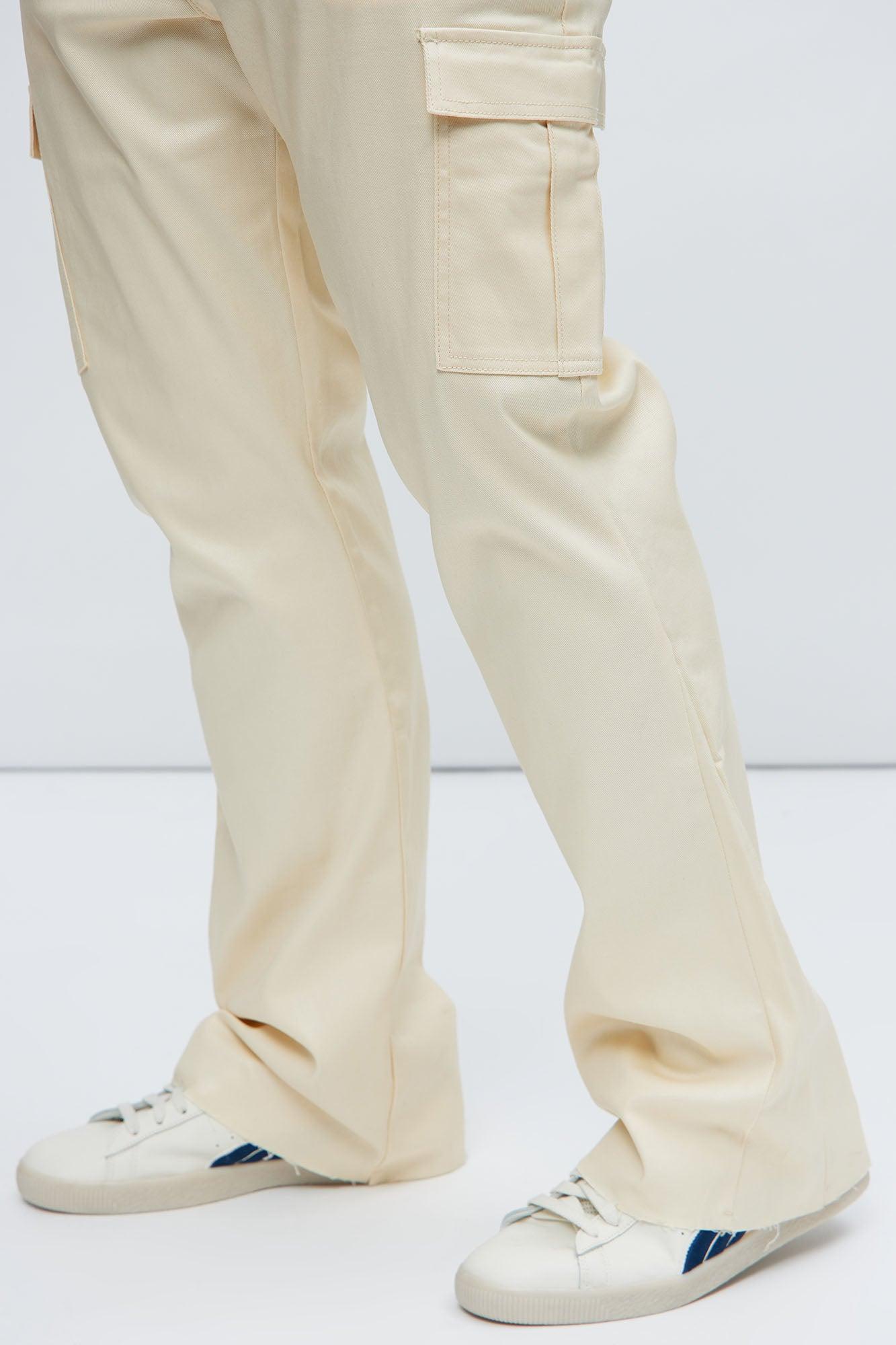 Better Be Cargo Waxed Skinny Flared Pants - Cream Product Image