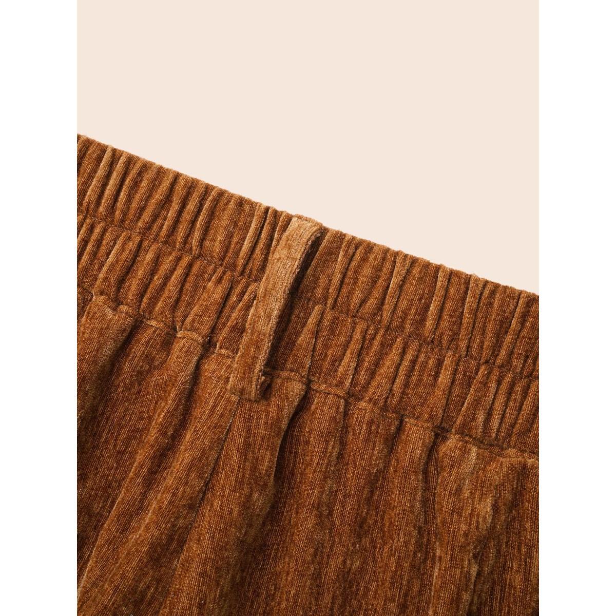 Plus Size Mid Rise Button Up Straight Leg Pants Women Yellowishbrown Casual Straight Leg Mid Rise Everyday Pants BloomChic 30/6X Product Image