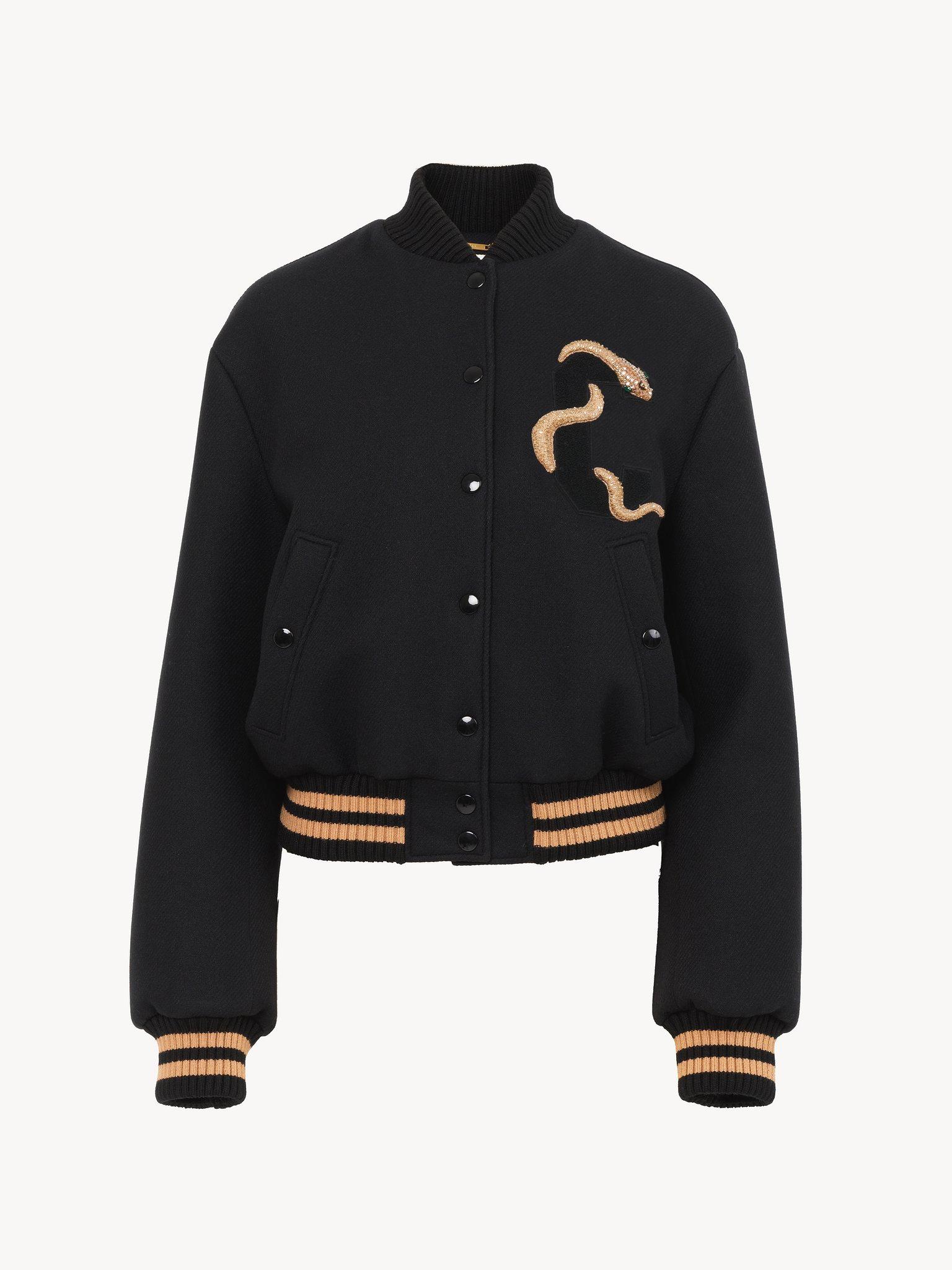 Embroidered bomber jacket in wool drill Product Image