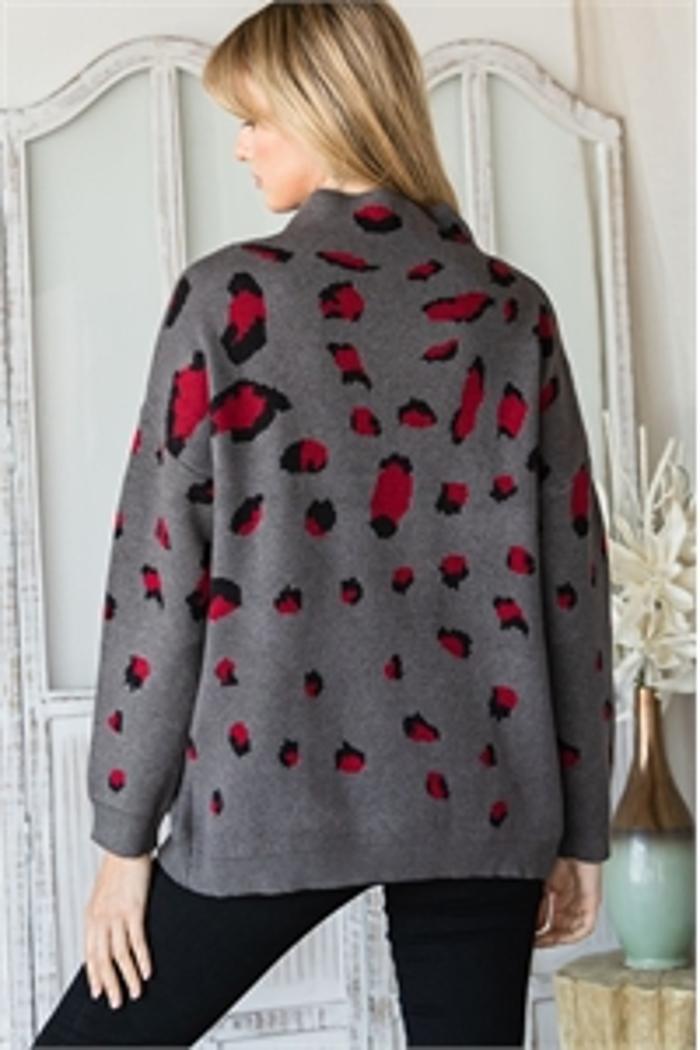 Turtle Neckline Leopard Sweater Product Image