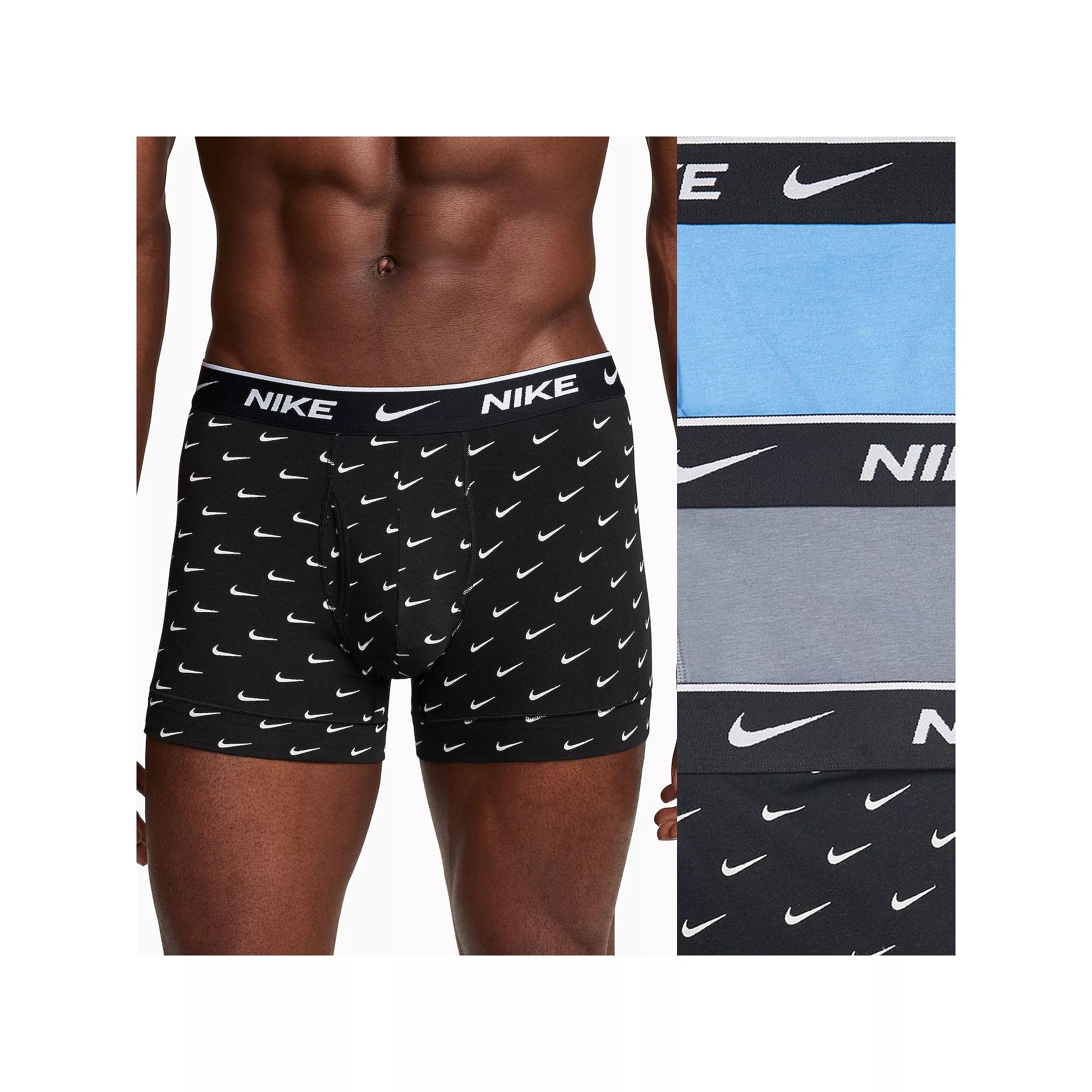Men's Nike Dri-FIT Essential 3-pack Stretch Trunks, Size: Large, Swoosh Grey Blue Product Image