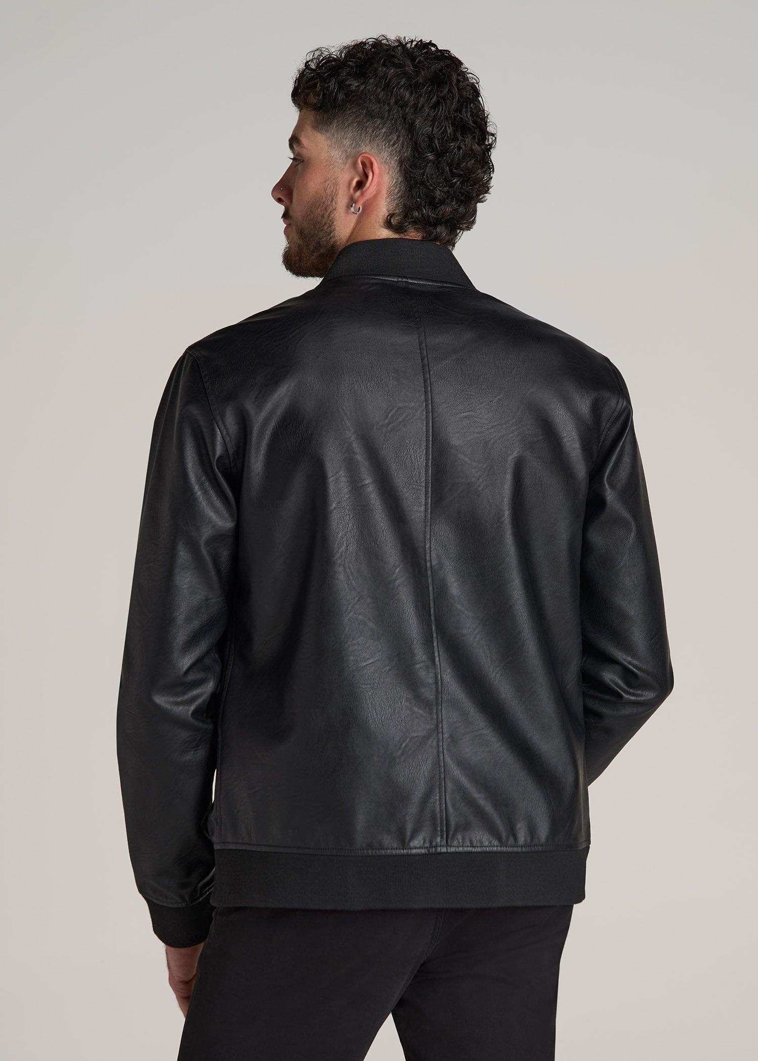 True Touch Leather Bomber Jacket for Tall Men in Black Male Product Image