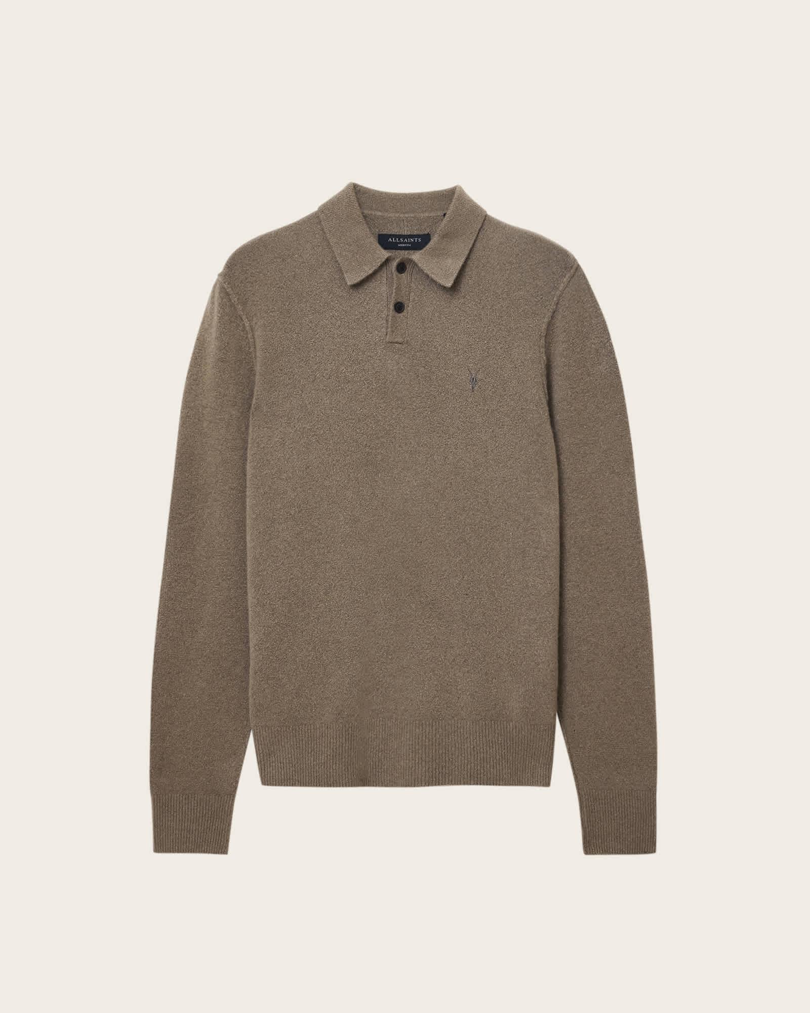 Statten Long Sleeve Polo Sweater DUSKY GREEN | ALLSAINTS US Product Image