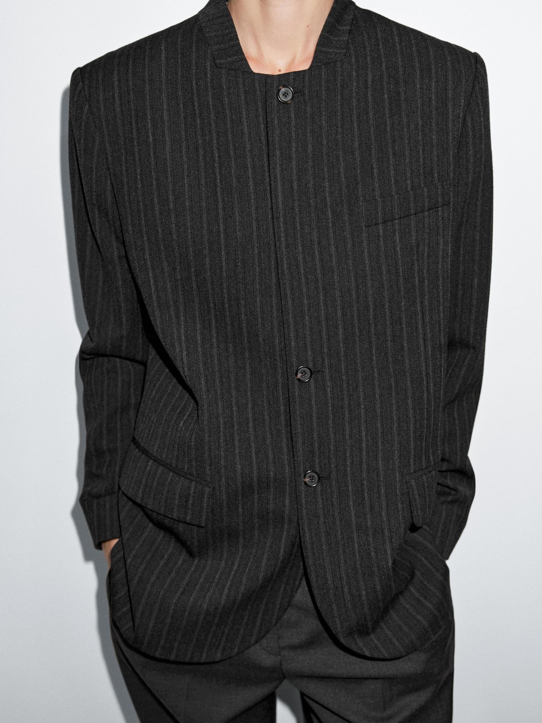 100% wool striped blazer with collar detail Product Image