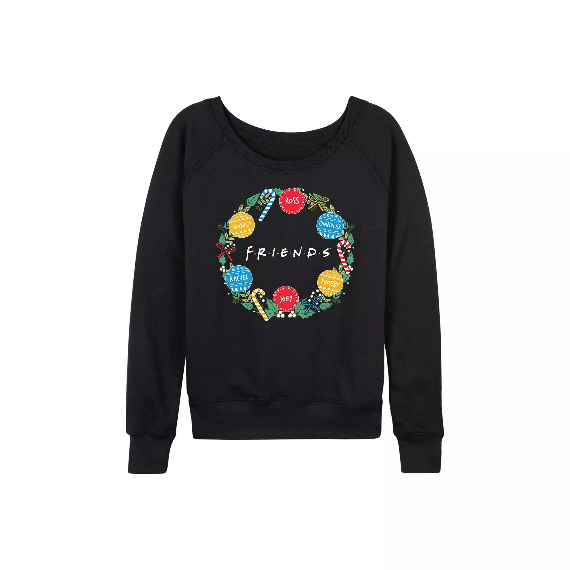 Women's Friends Christmas Wreath French Terry Long Sleeve Tee,  Product Image