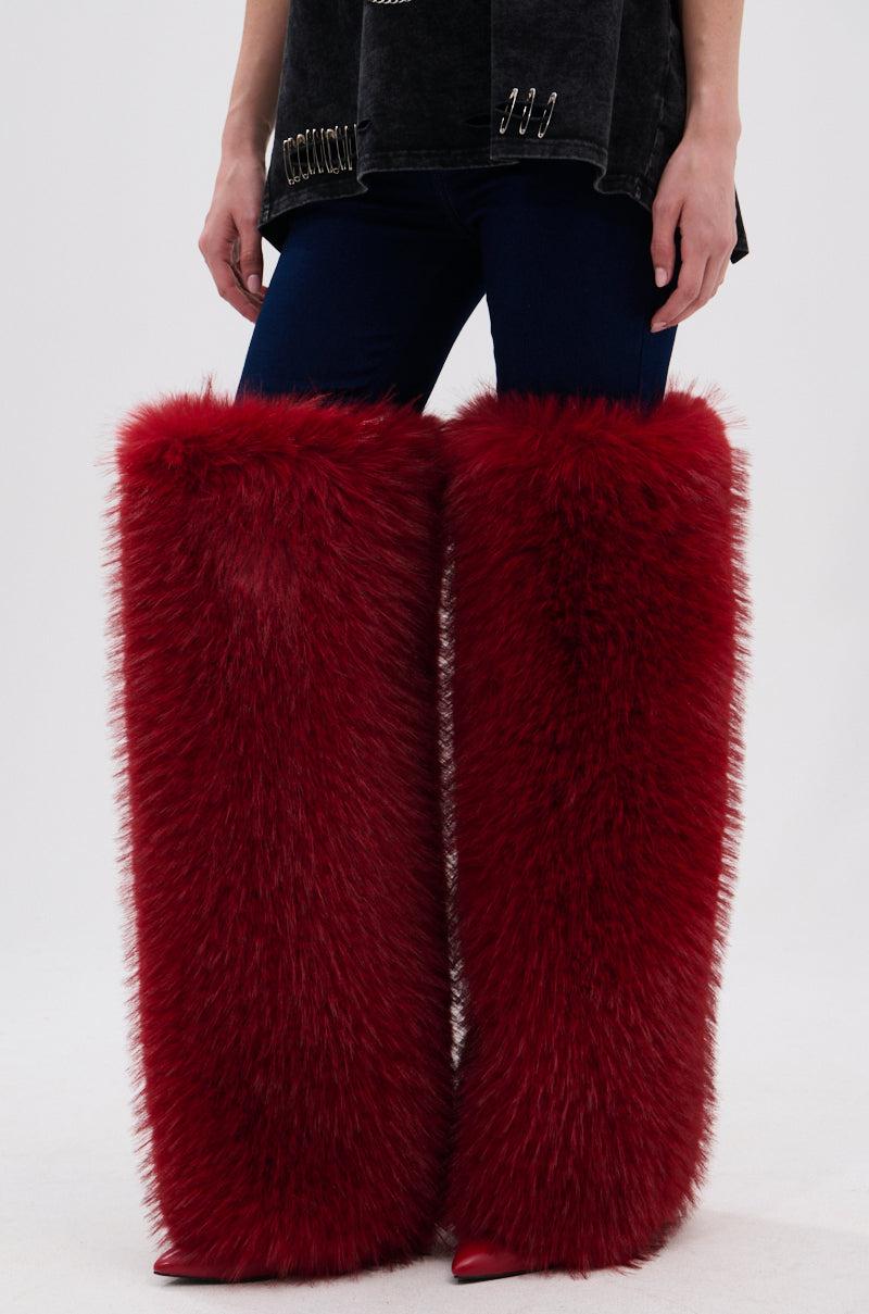 AZALEA WANG LANGLEYE RED THIGH HIGH FUR LUXE BOOT Product Image