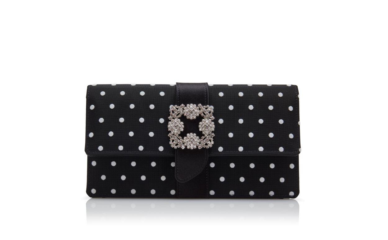 CAPRI Black and White Satin Jewel Buckle Clutch Product Image