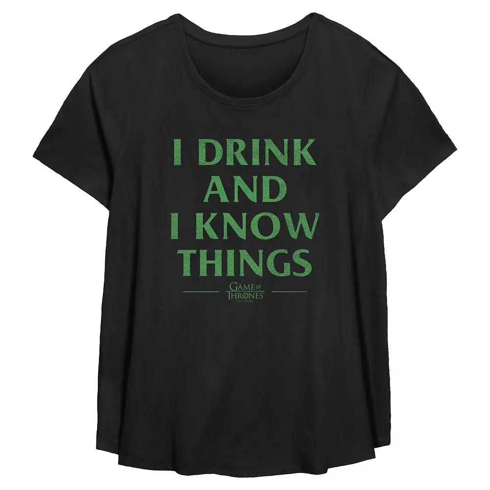 Plus Size Game Of Thrones I Drink And I Know Things Flowy Graphic Tee, Women's, Size: 4XL, Black Product Image