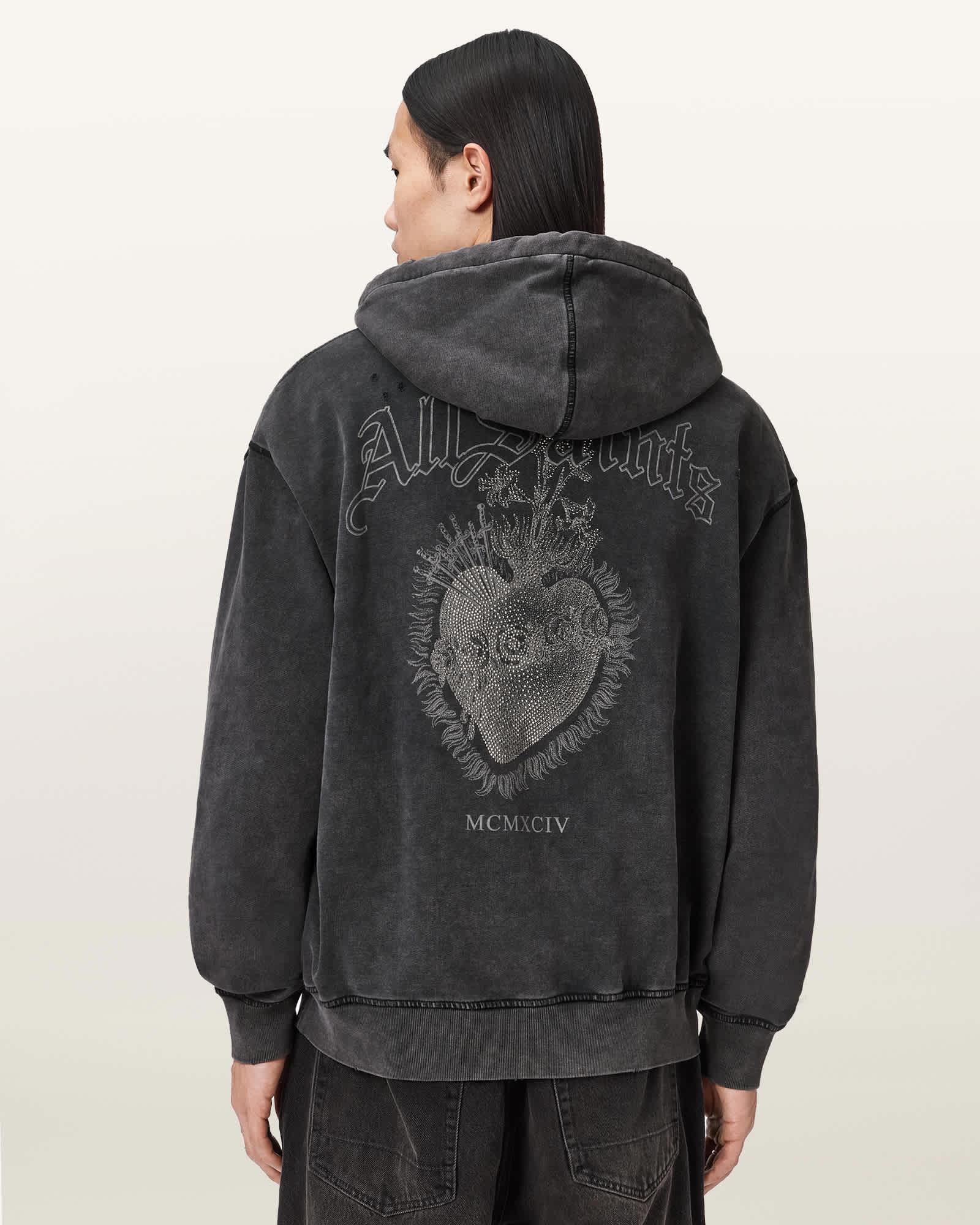 Sabbath Embellished Cropped Hoodie Washed Black | ALLSAINTS US Product Image