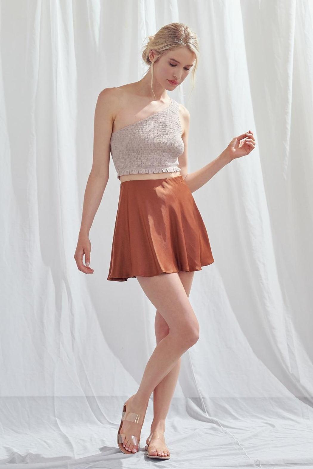 Brown Satin Mini Skirt Product Image
