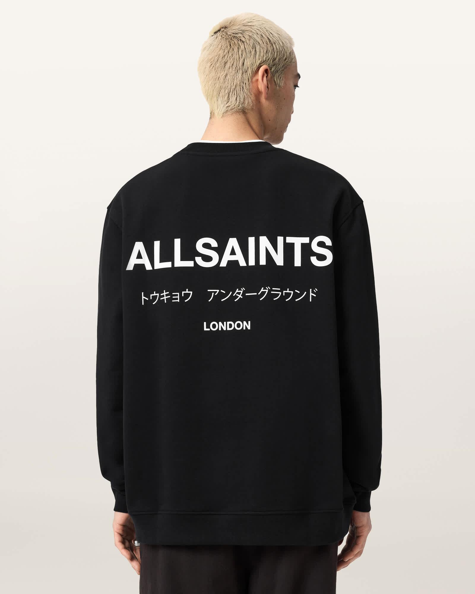 Underground Relaxed Fit Crew Neck Sweatshirt Jet Black | ALLSAINTS US Product Image