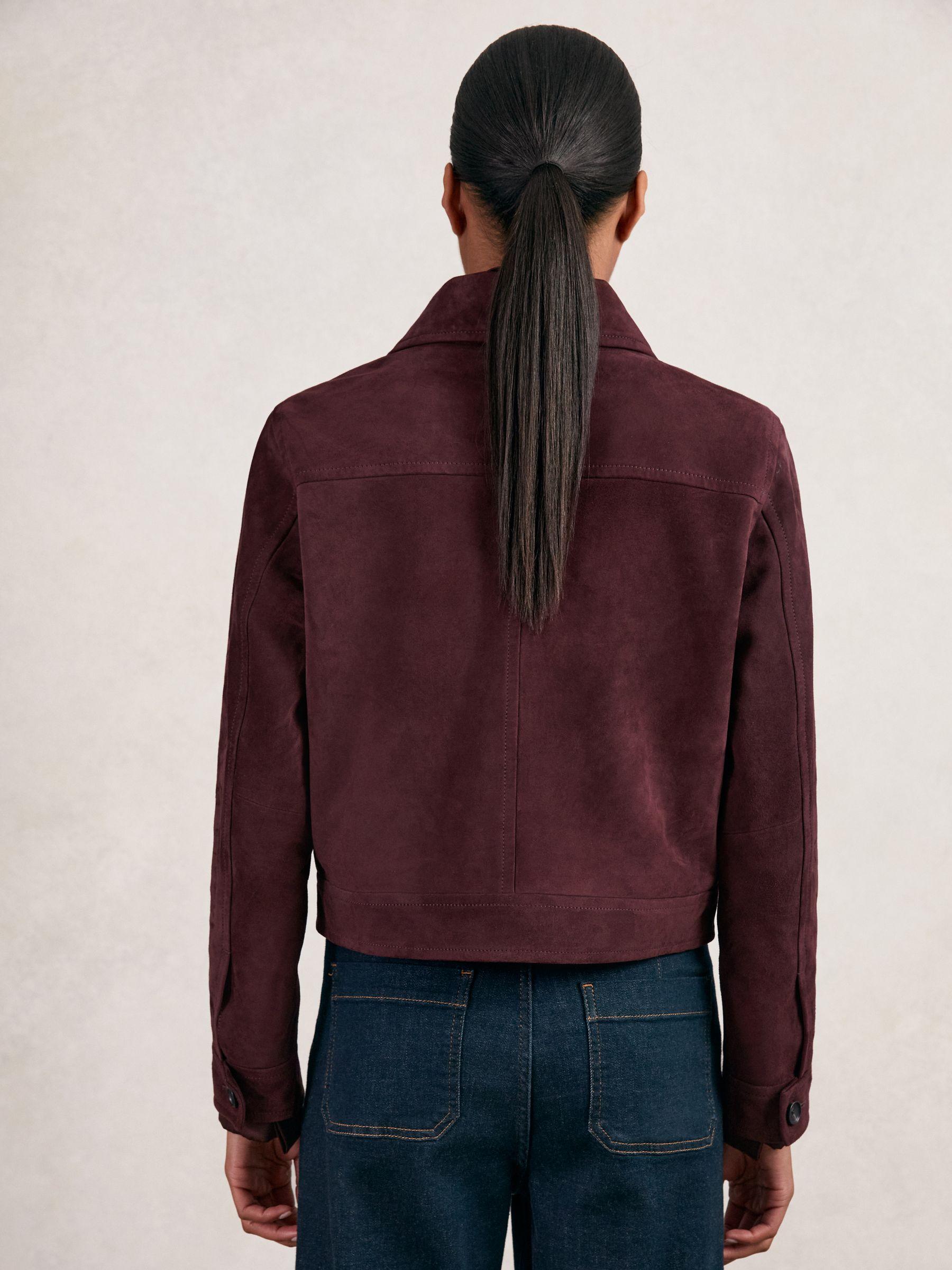 Suede Button-Through Jacket in Burgundy Product Image