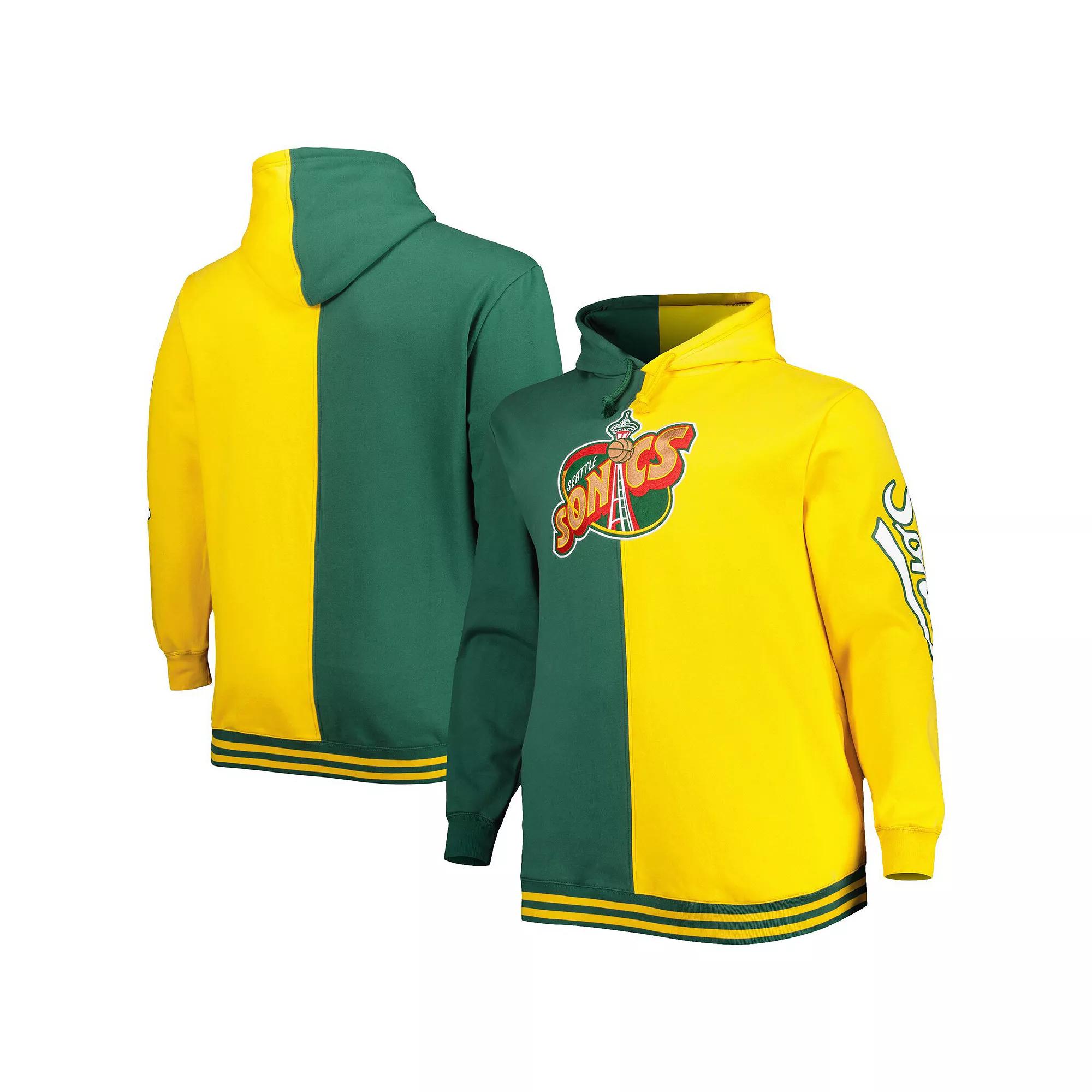Mens Mitchell & Ness Green/Gold Seattle SuperSonics Big & Tall Hardwood Classics Split Pullover Hoodie Product Image
