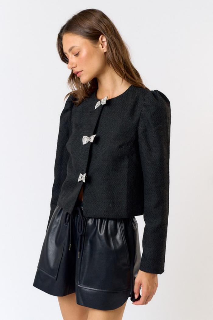 Rhinestone Bow Tweed Top Product Image