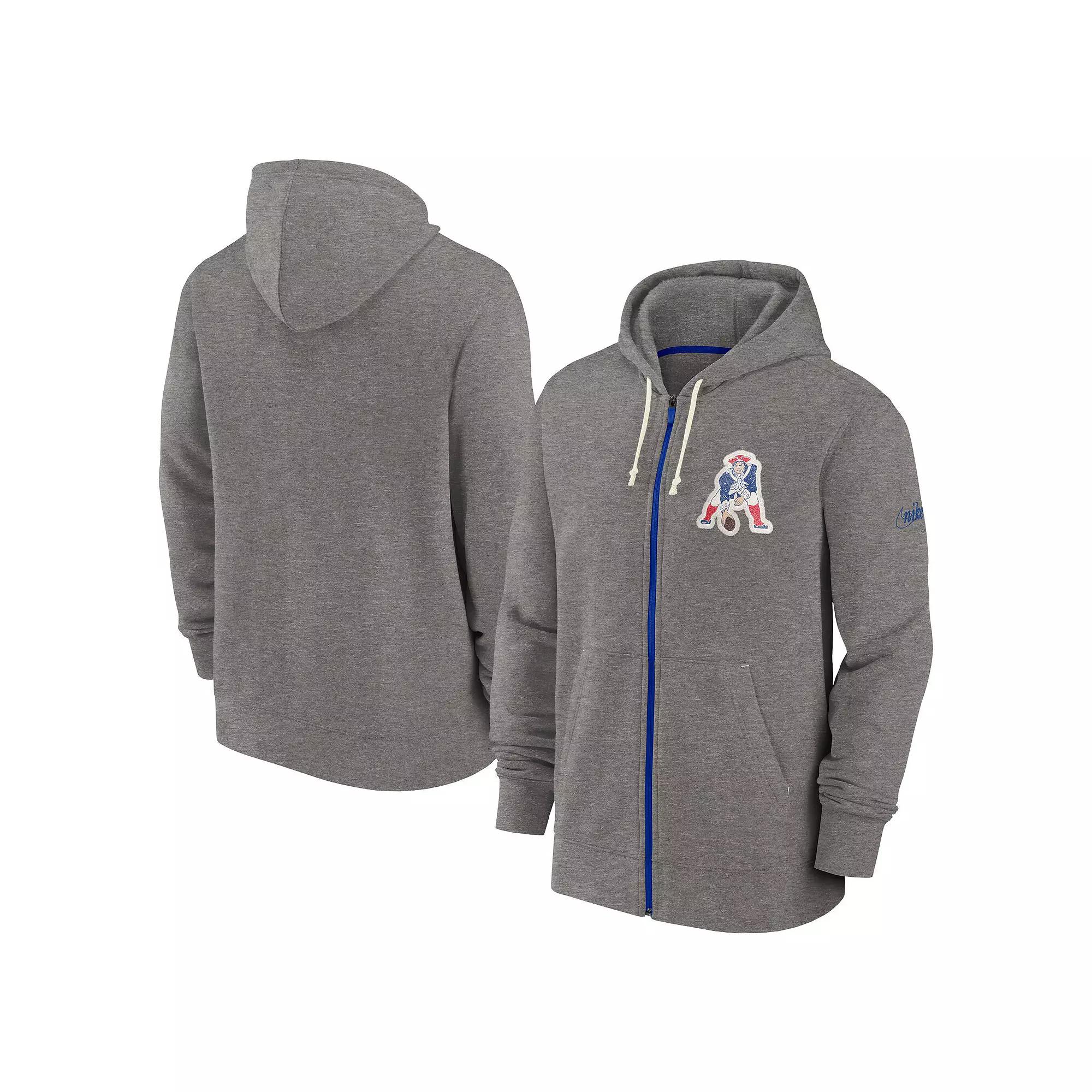Men's Nike Heather Charcoal New England Patriots Historic Lifestyle Full-Zip Hoodie,  Product Image
