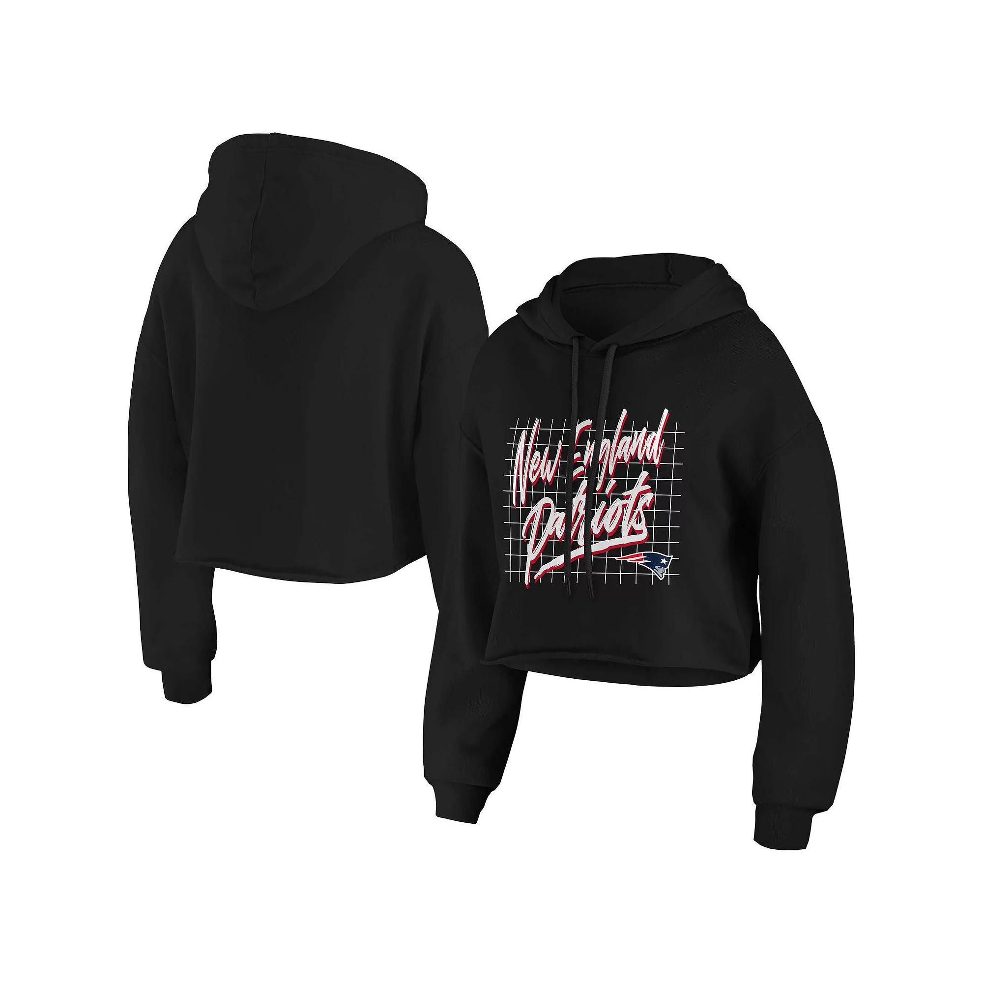 Women's WEAR by Erin Andrews Black New England Patriots Domestic Cropped Pullover Hoodie, Size: Medium Product Image