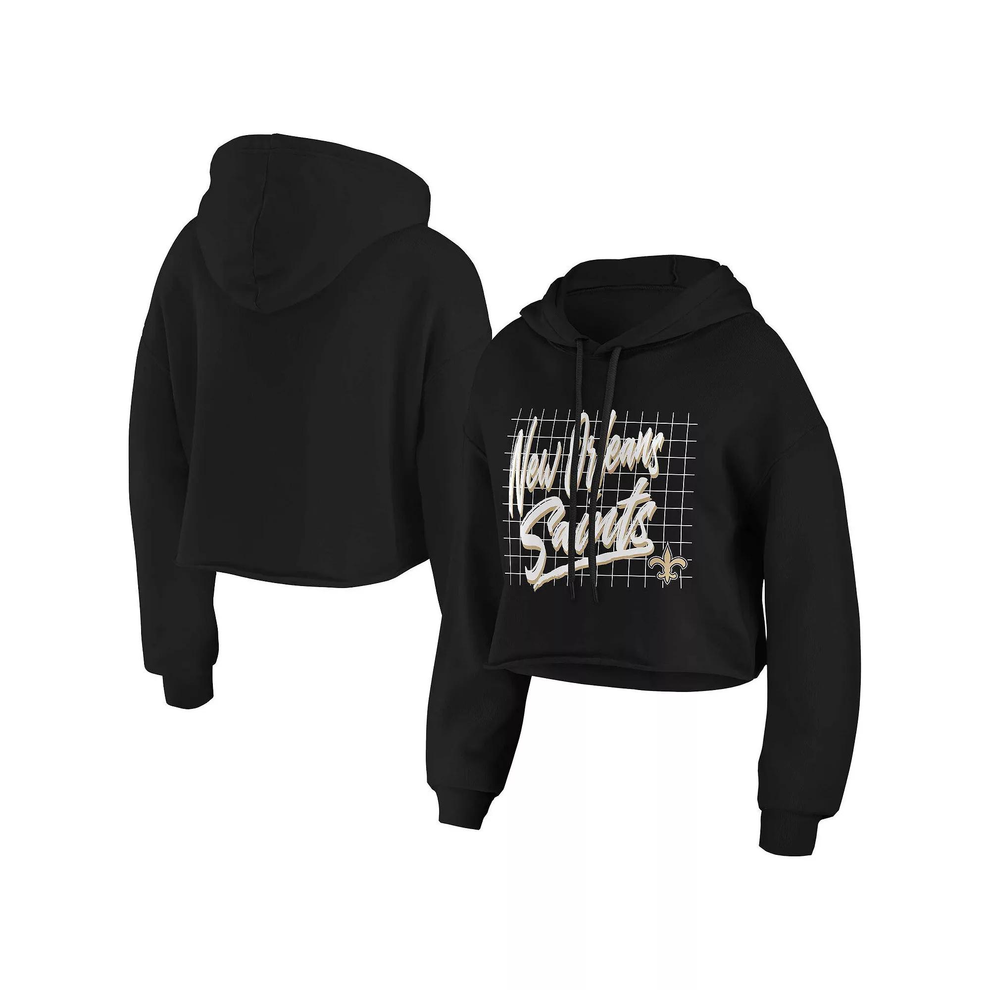 Women's WEAR by Erin Andrews Black New Orleans Saints Domestic Cropped Pullover Hoodie,  Product Image