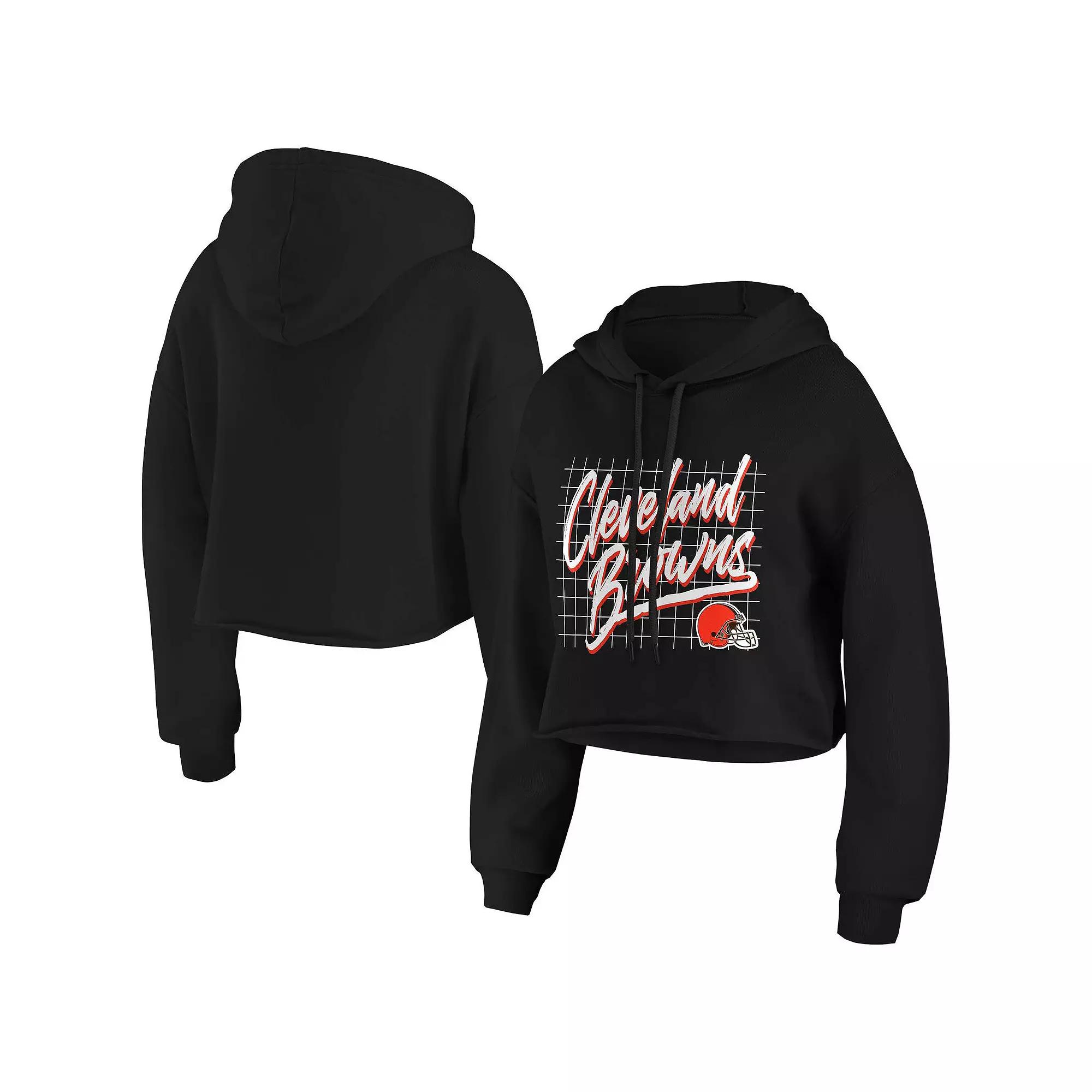 Women's WEAR by Erin Andrews Black Minnesota Vikings Domestic Cropped Pullover Hoodie,  Product Image