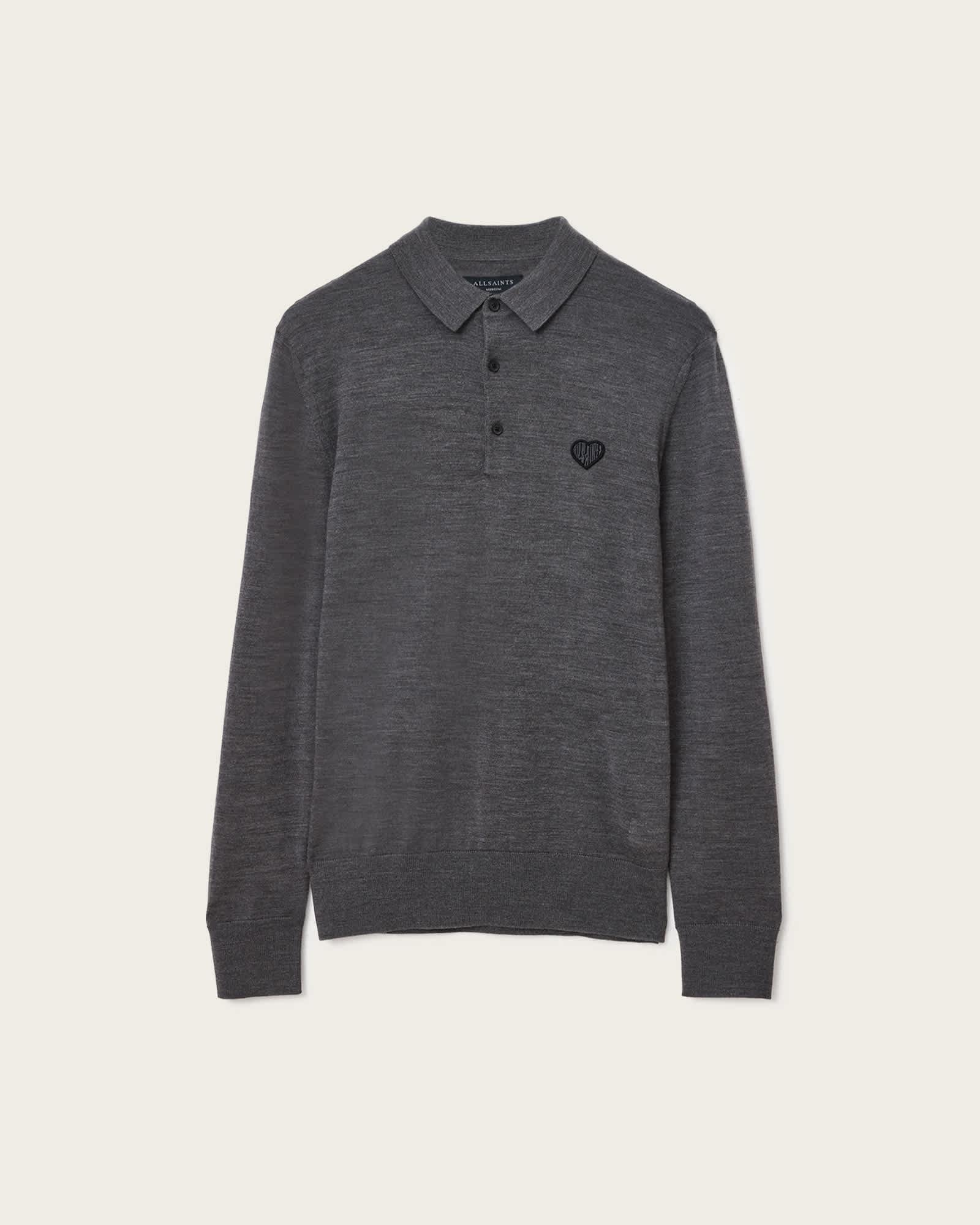 Lover Merino Long Sleeve Polo MONUMENT GREY | ALLSAINTS US Product Image