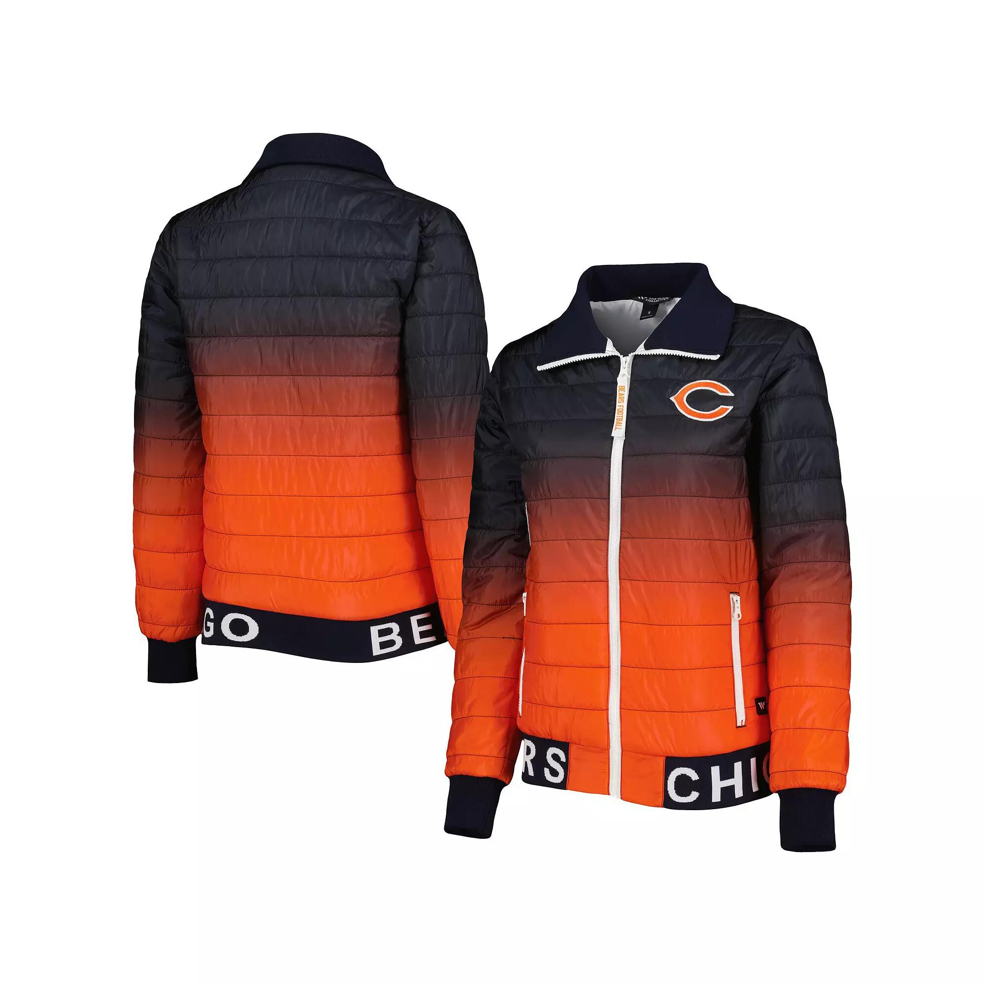 Womens The Wild Collective /Orange Chicago Bears Color Block Full-Zip Puffer Jacket Blue Product Image