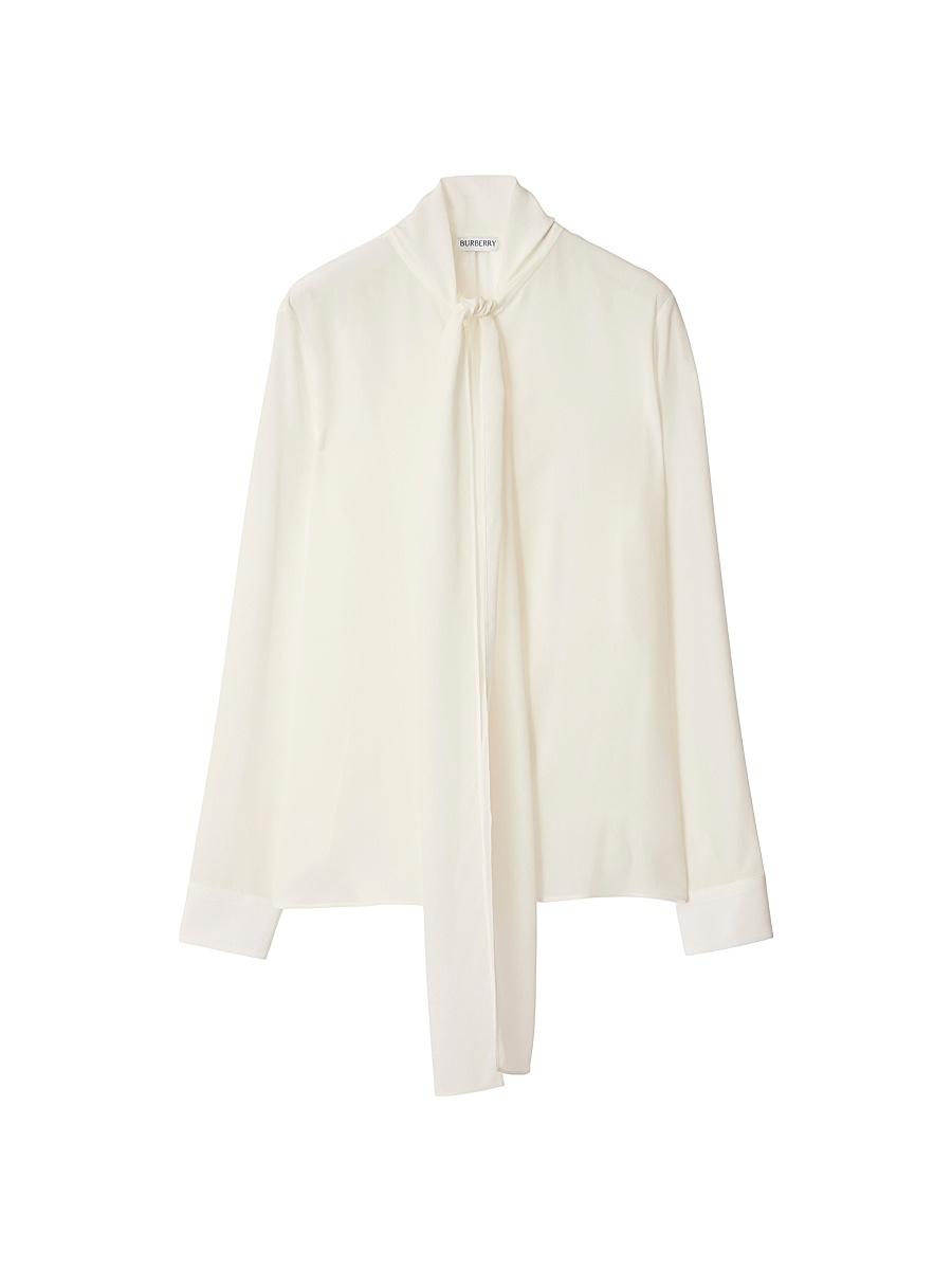 Womens Tie-Neck Silk Blouse Product Image