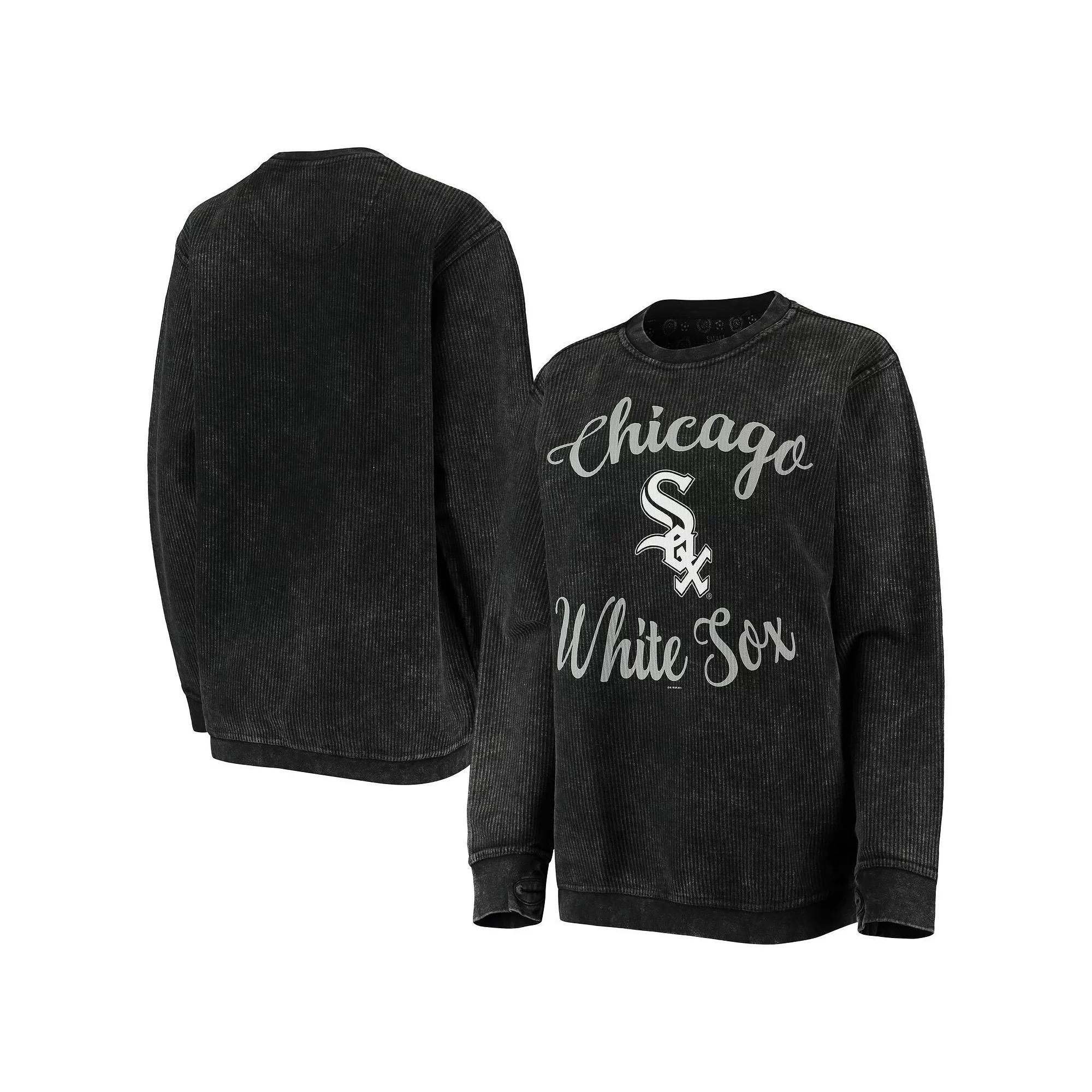 Women's G-III 4Her by Carl Banks Black Chicago White Sox Script Comfy Cord Pullover Sweatshirt,  Product Image