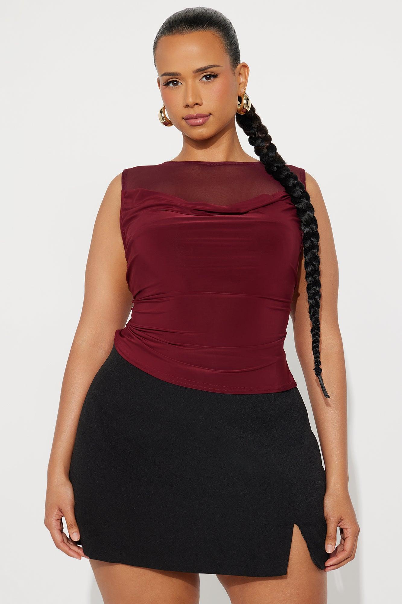 Este High Neck Top - Burgundy Female Product Image