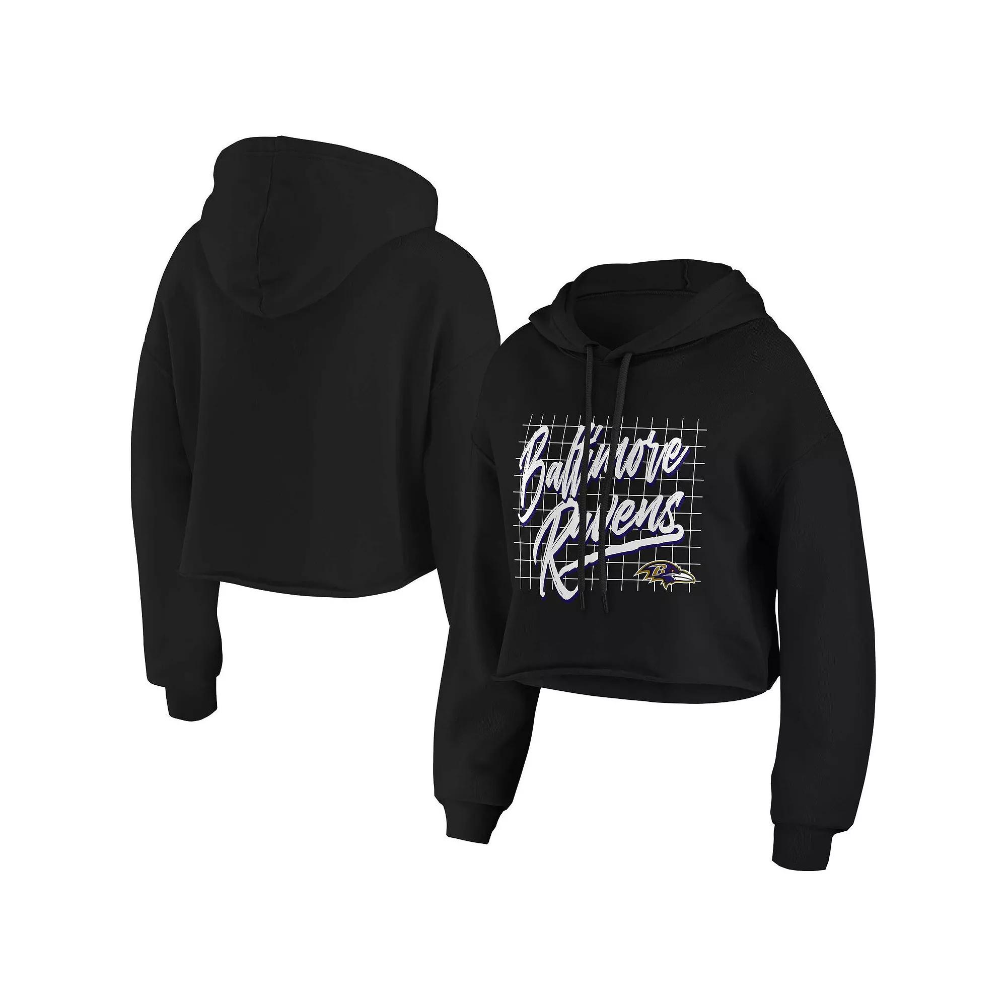 Women's WEAR by Erin Andrews Black Baltimore Ravens Domestic Cropped Pullover Hoodie,  Product Image