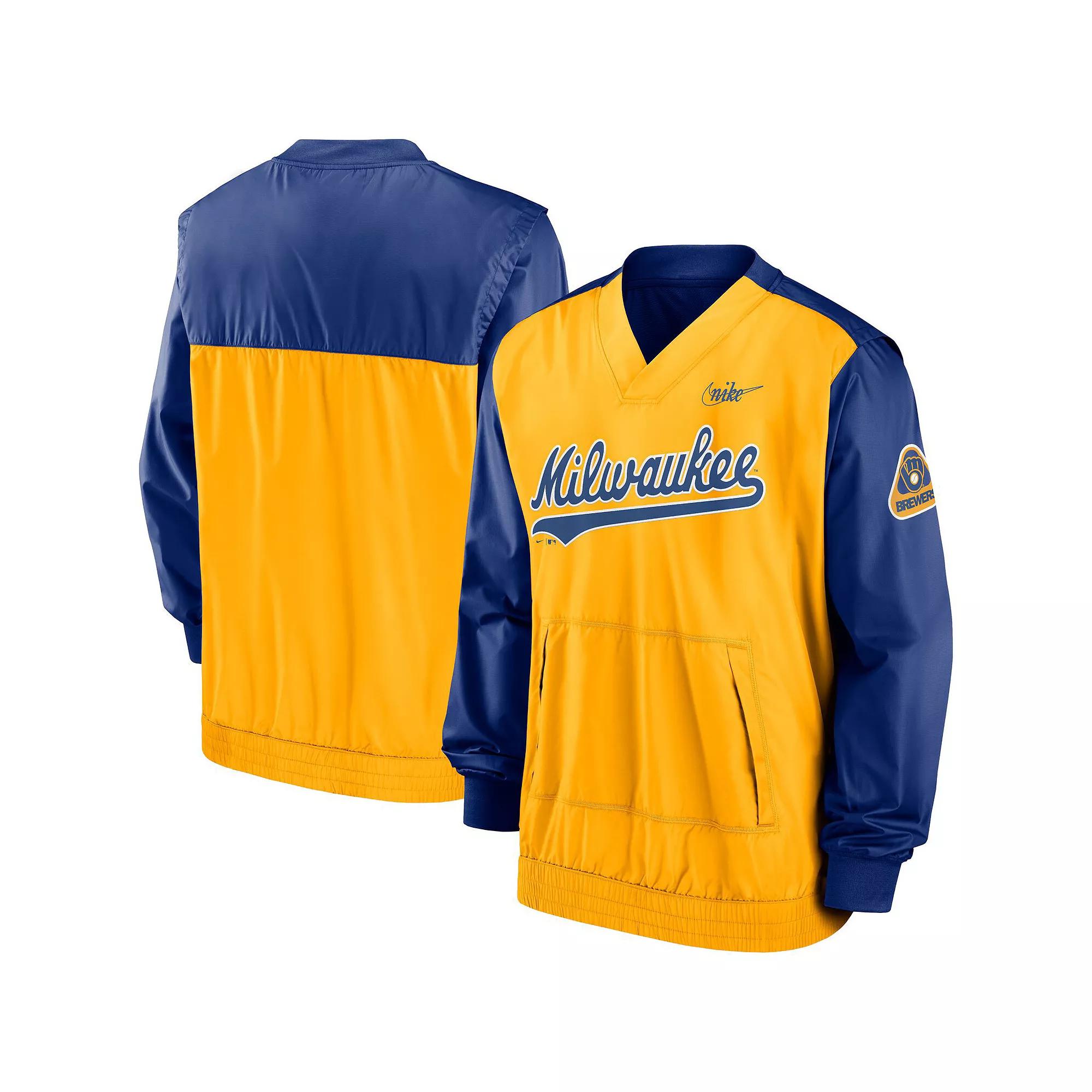 Men's Nike Royal/Gold Milwaukee Brewers Cooperstown Collection V-Neck Pullover Windbreaker, Size: Medium, Blue Product Image