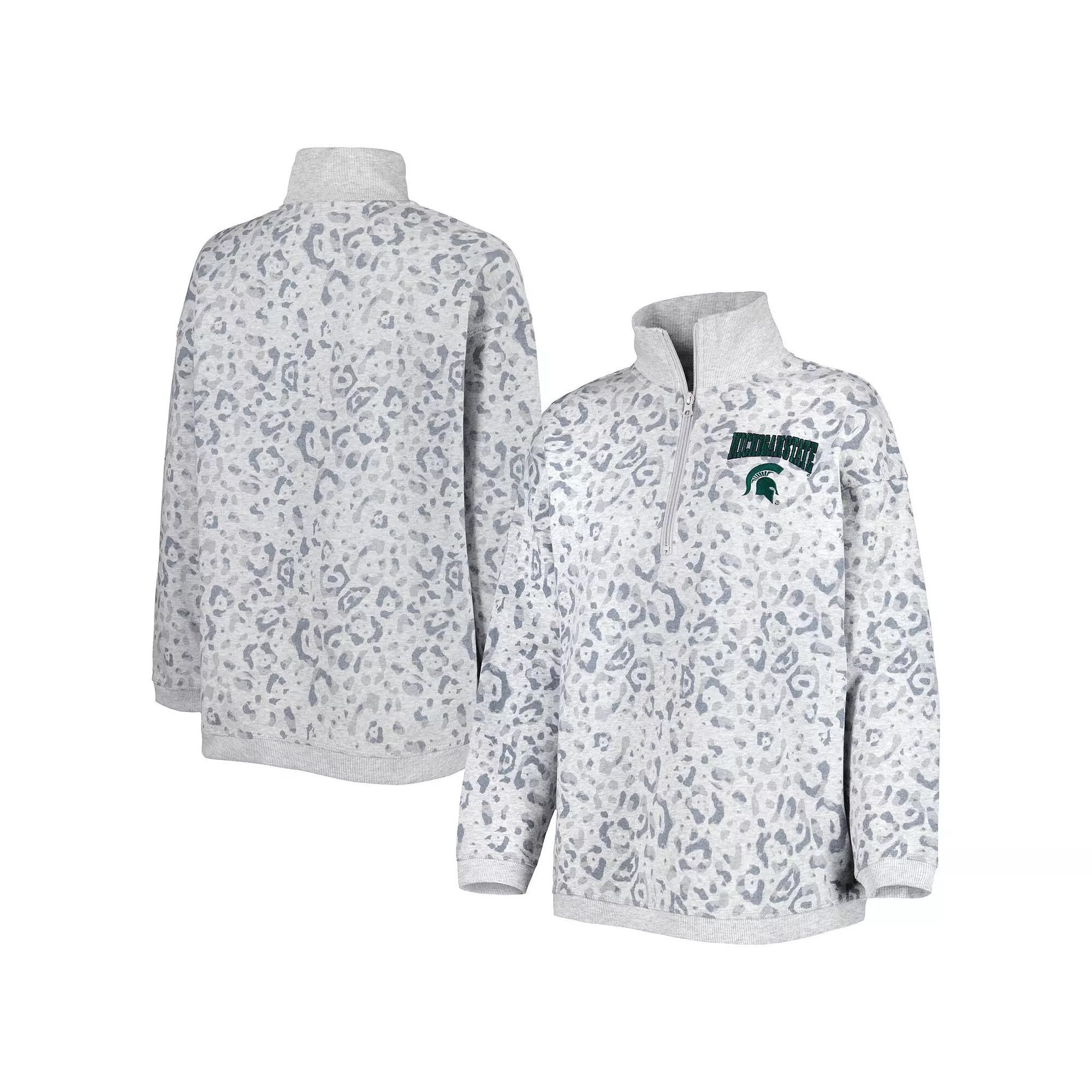 Women's Gameday Couture Heather Gray Michigan State Spartans Leopard Quarter-Zip Sweatshirt, Size: Small, Grey Product Image